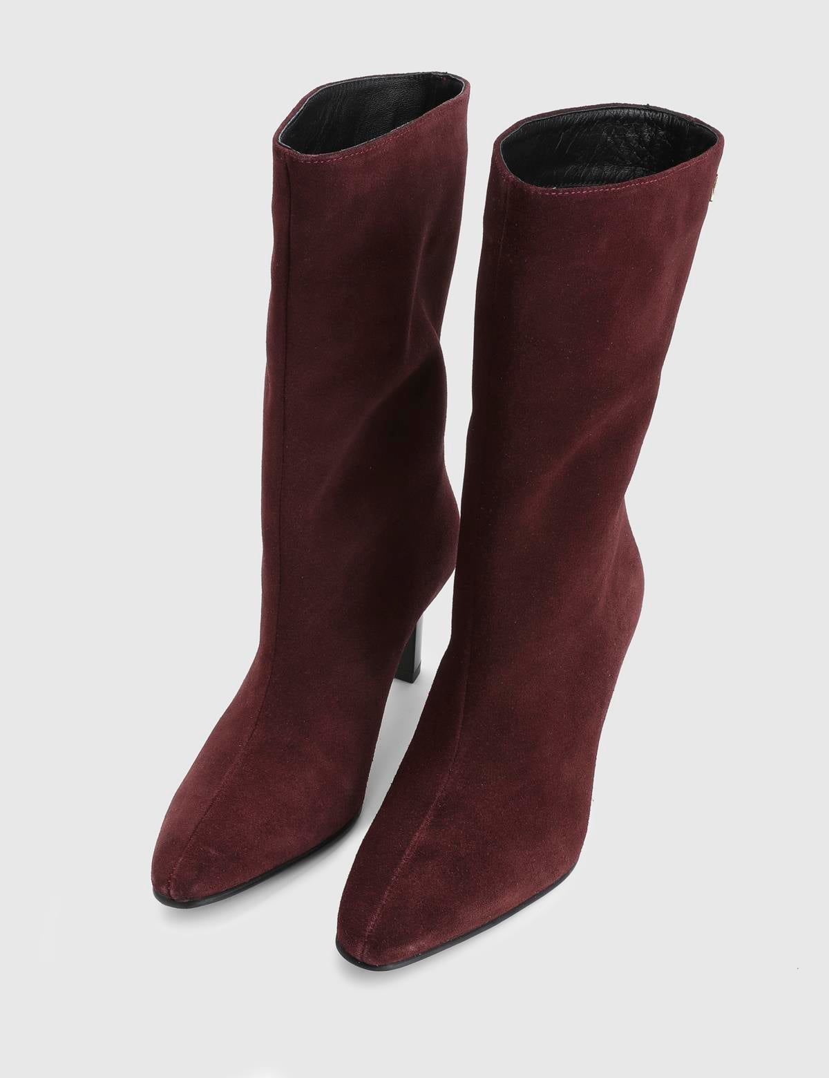 Jalen Burgundy Suede Leather Women's Heeled Boot