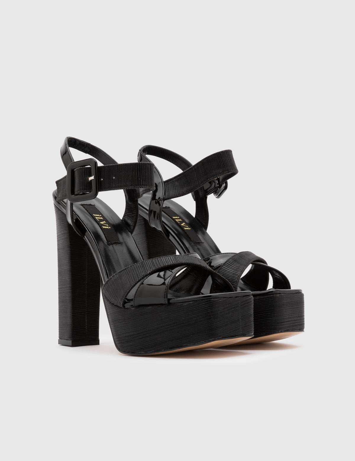 Janya Black Fabric-Leather Women's Sandal