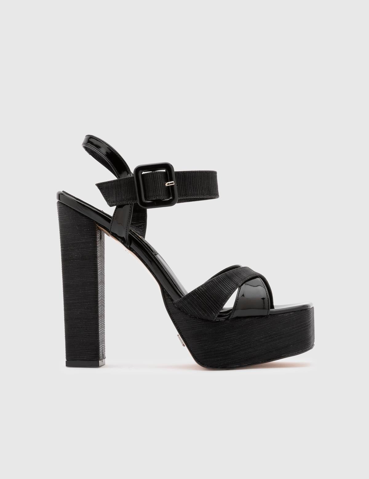 Janya Black Fabric-Leather Women's Sandal