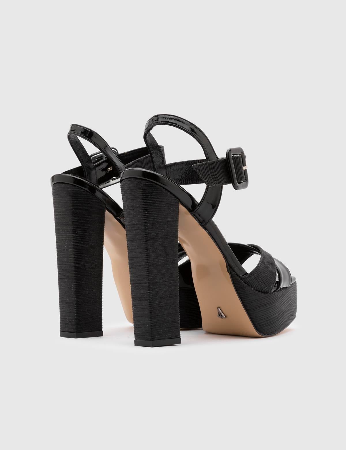Janya Black Fabric-Leather Women's Sandal