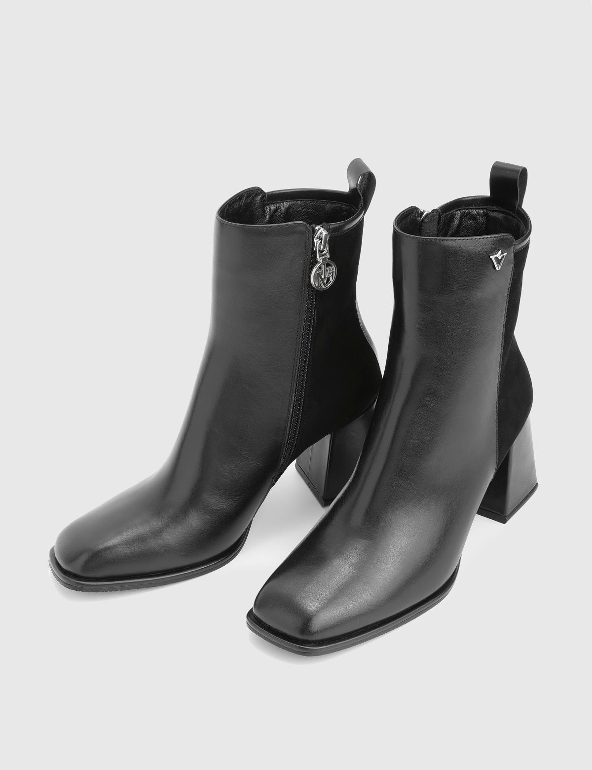 Jona Black Suede Leather Women's Heeled Boot