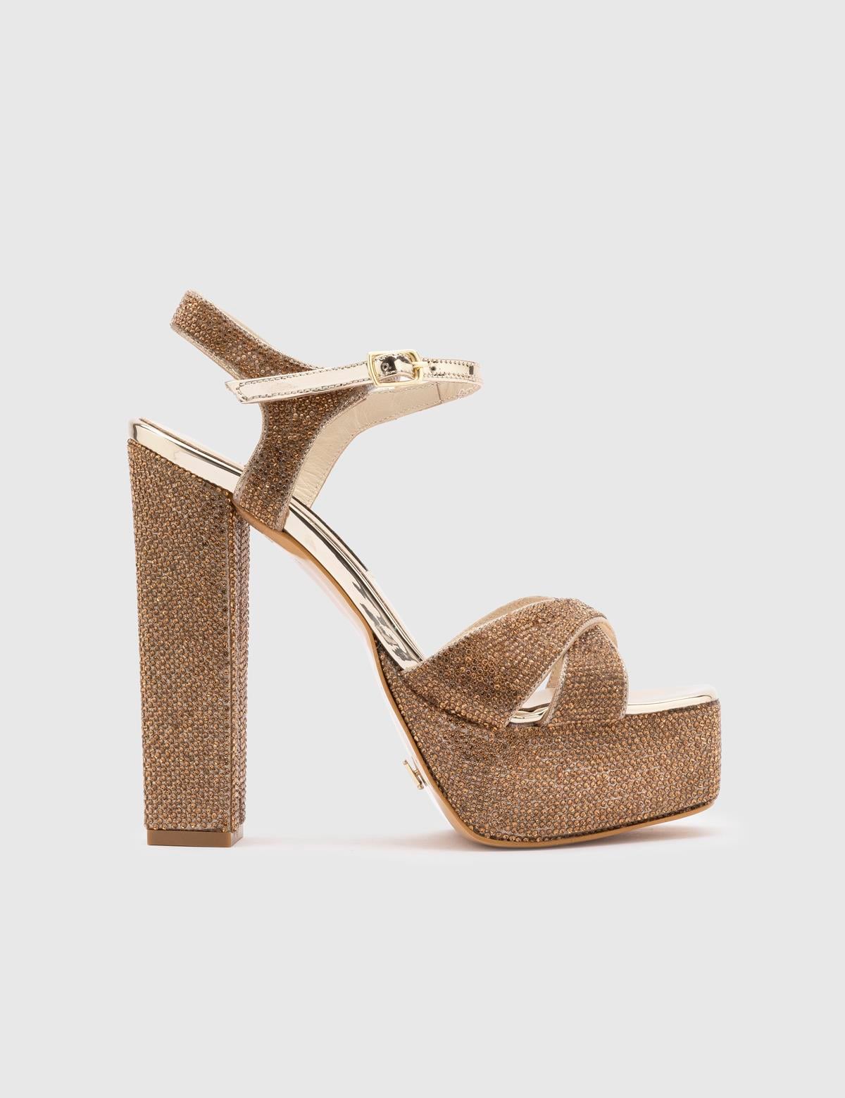 Jumana Gold Leather Women's Sandal with Stones