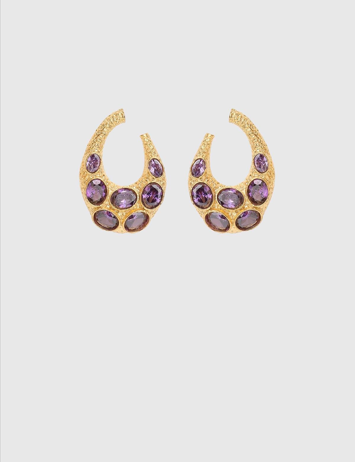 Katel Gold Women's Earrings with Purple Stones