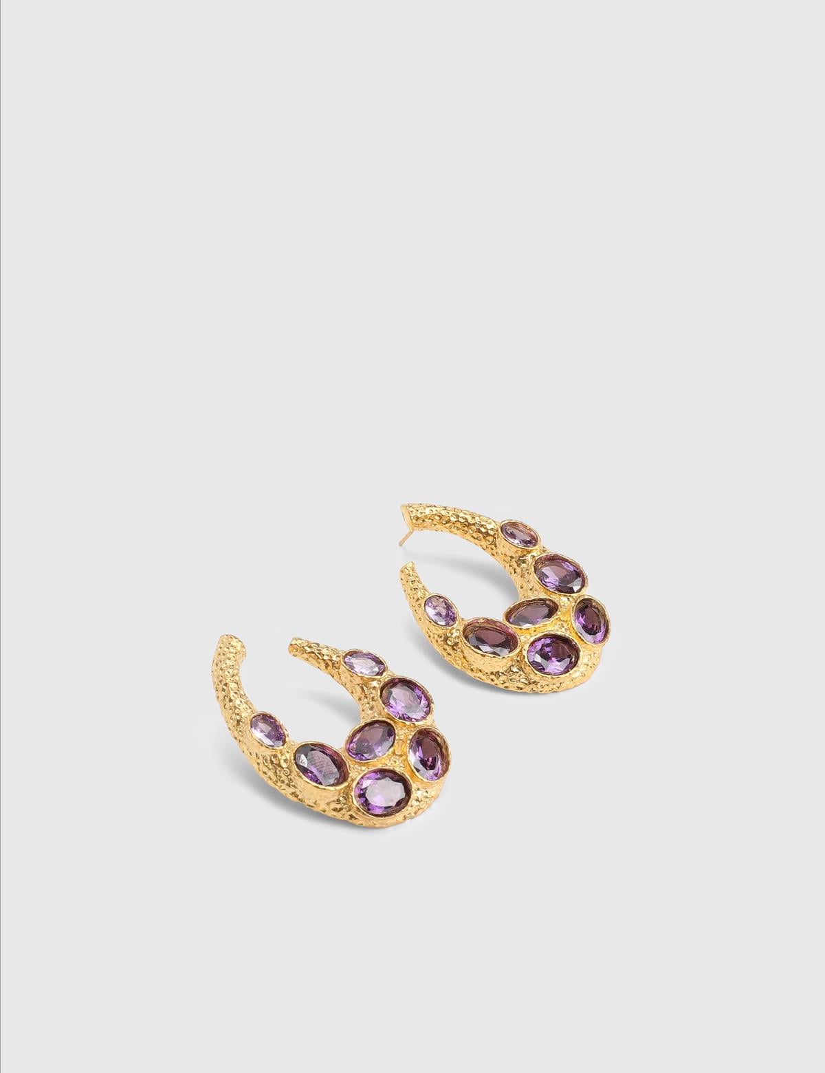 Katel Gold Women's Earrings with Purple Stones