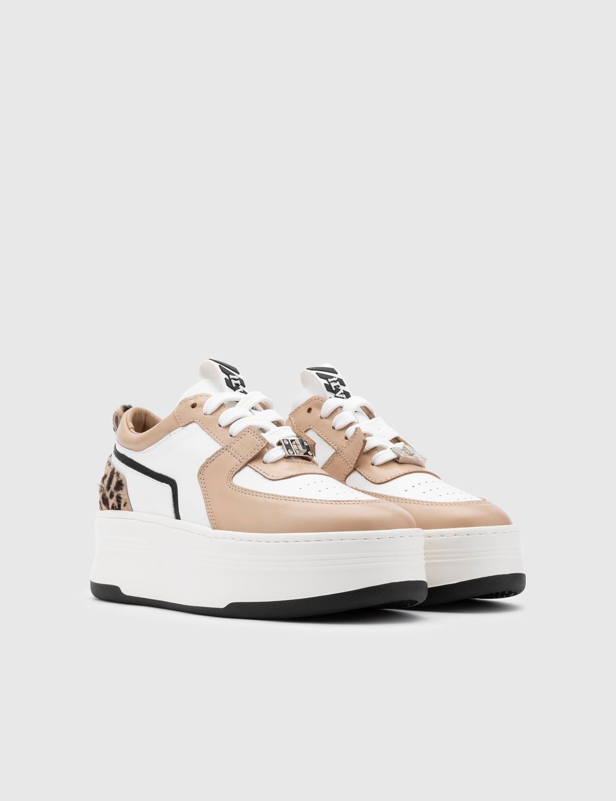 Kato Beige Leather Women's Sneaker with Foal Fur