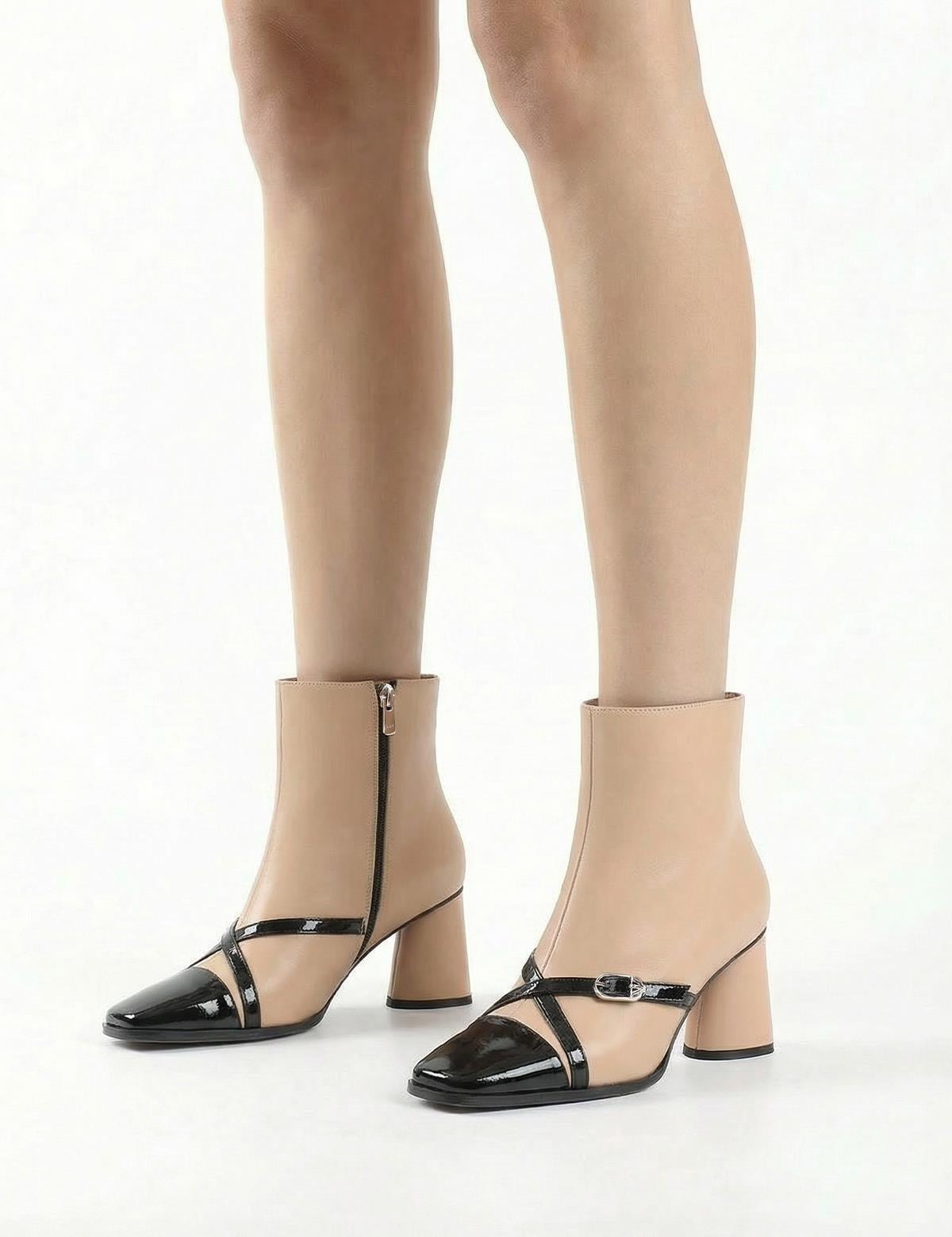 Ketina Camel Patent Leather Women's Heeled Boot