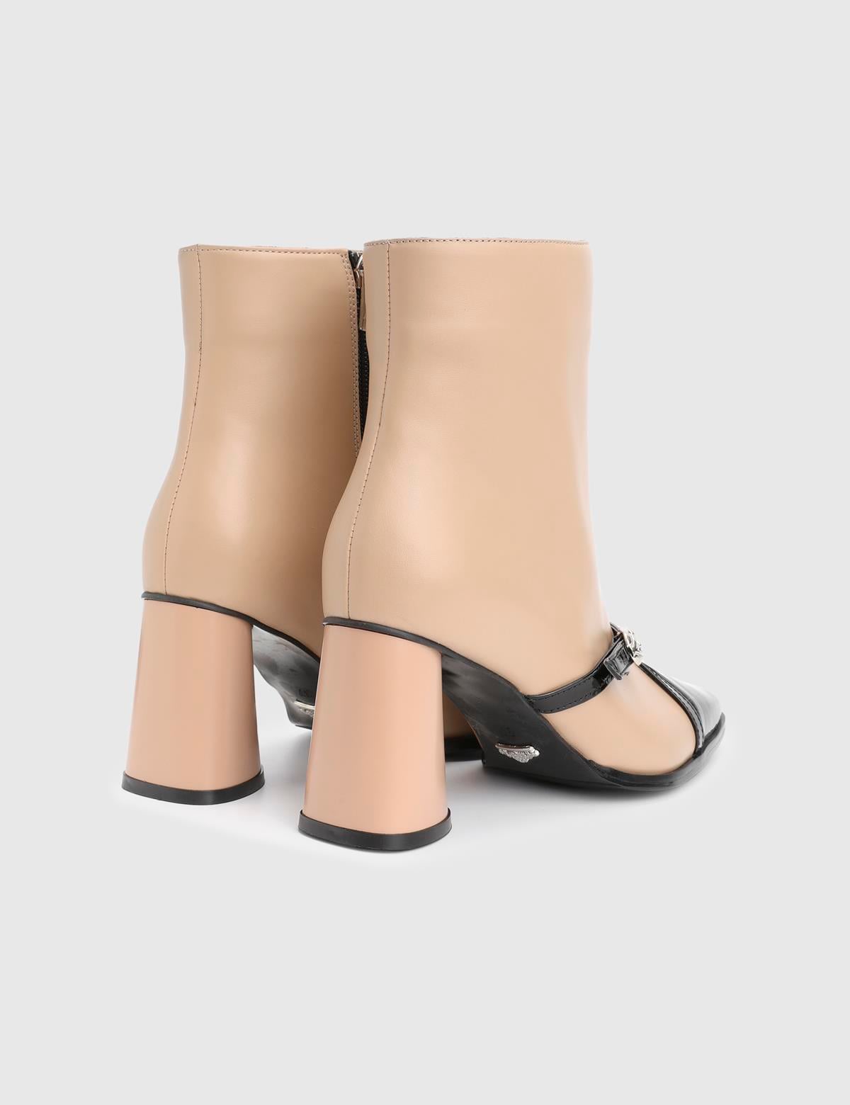 Ketina Camel Patent Leather Women's Heeled Boot