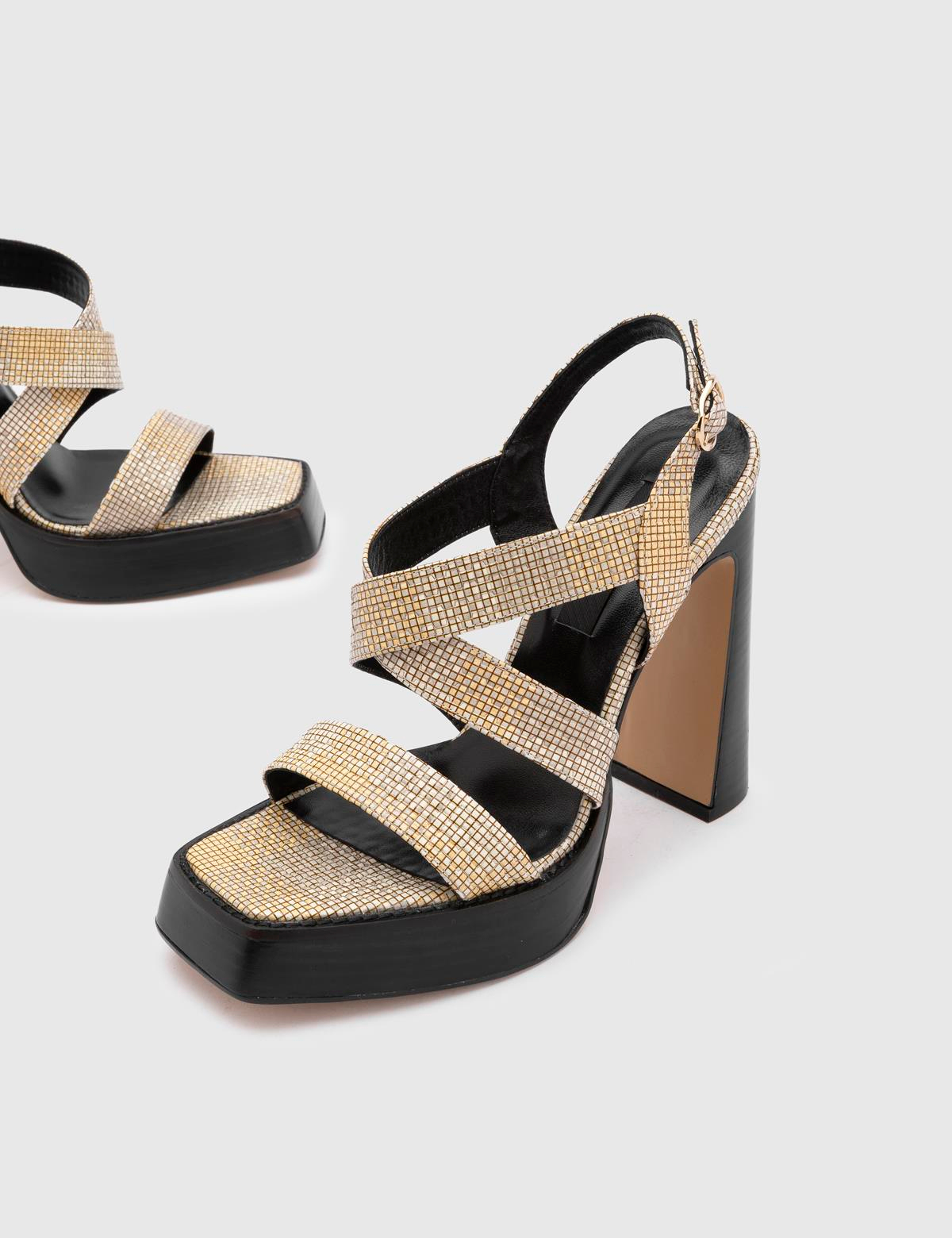 Kiah Yellow Leather-Fabric Women's Heeled Sandal