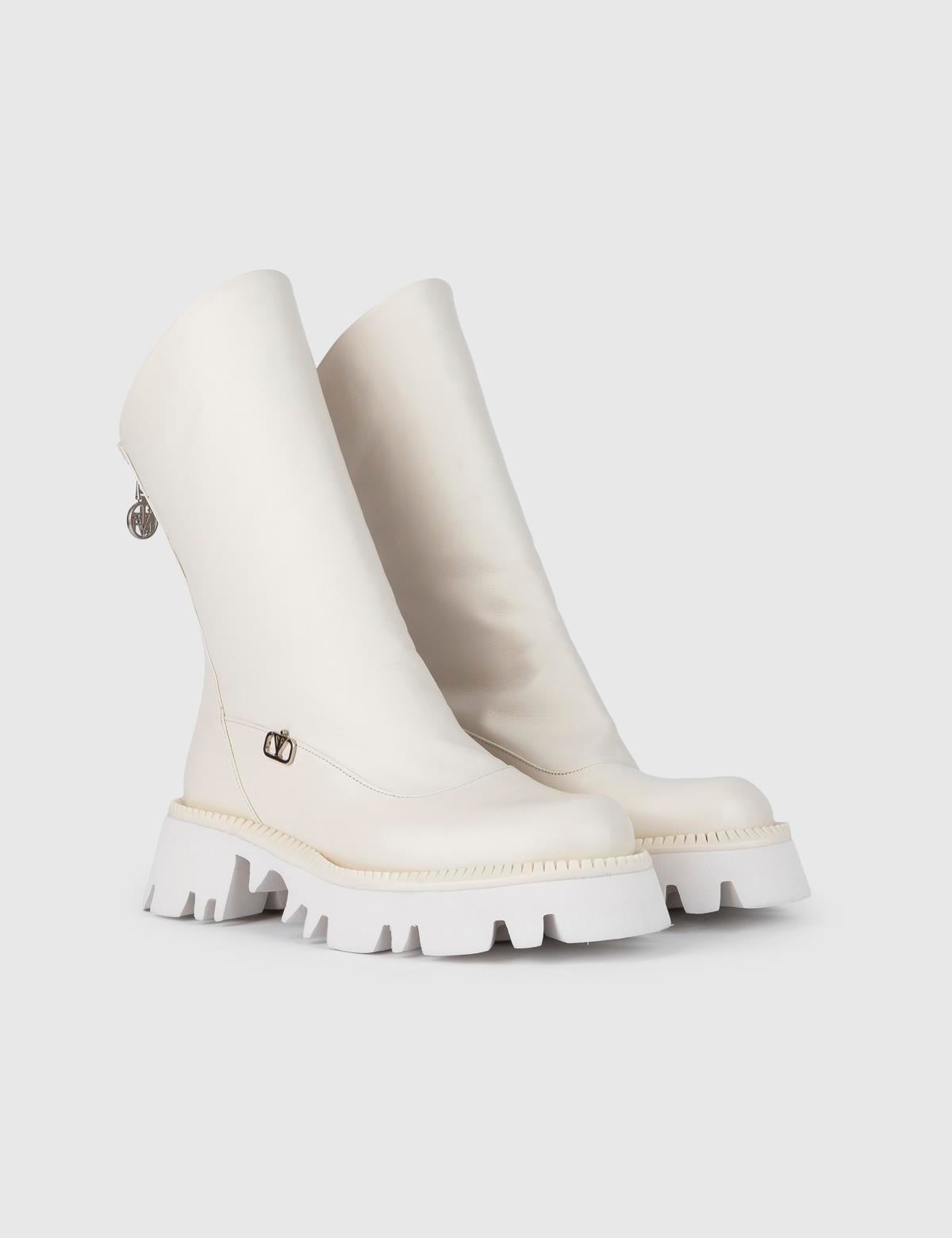 Kribi Beige Leather Women's Boot