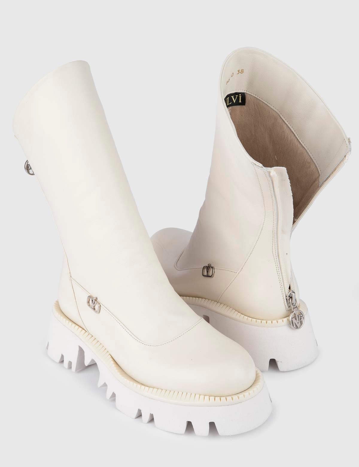 Kribi Beige Leather Women's Boot