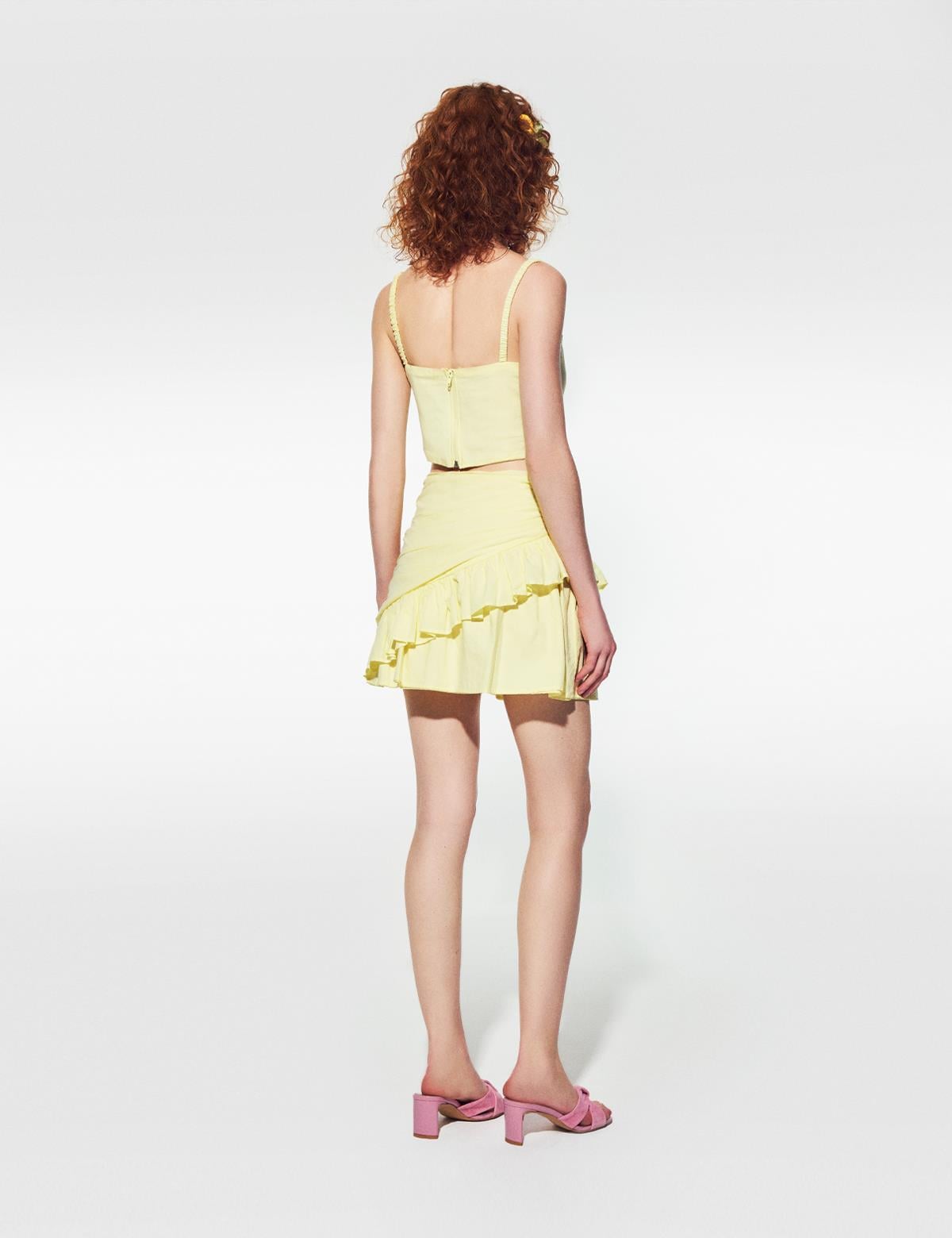 Lacie Yellow Women's Crop Blouse and Skirt Set
