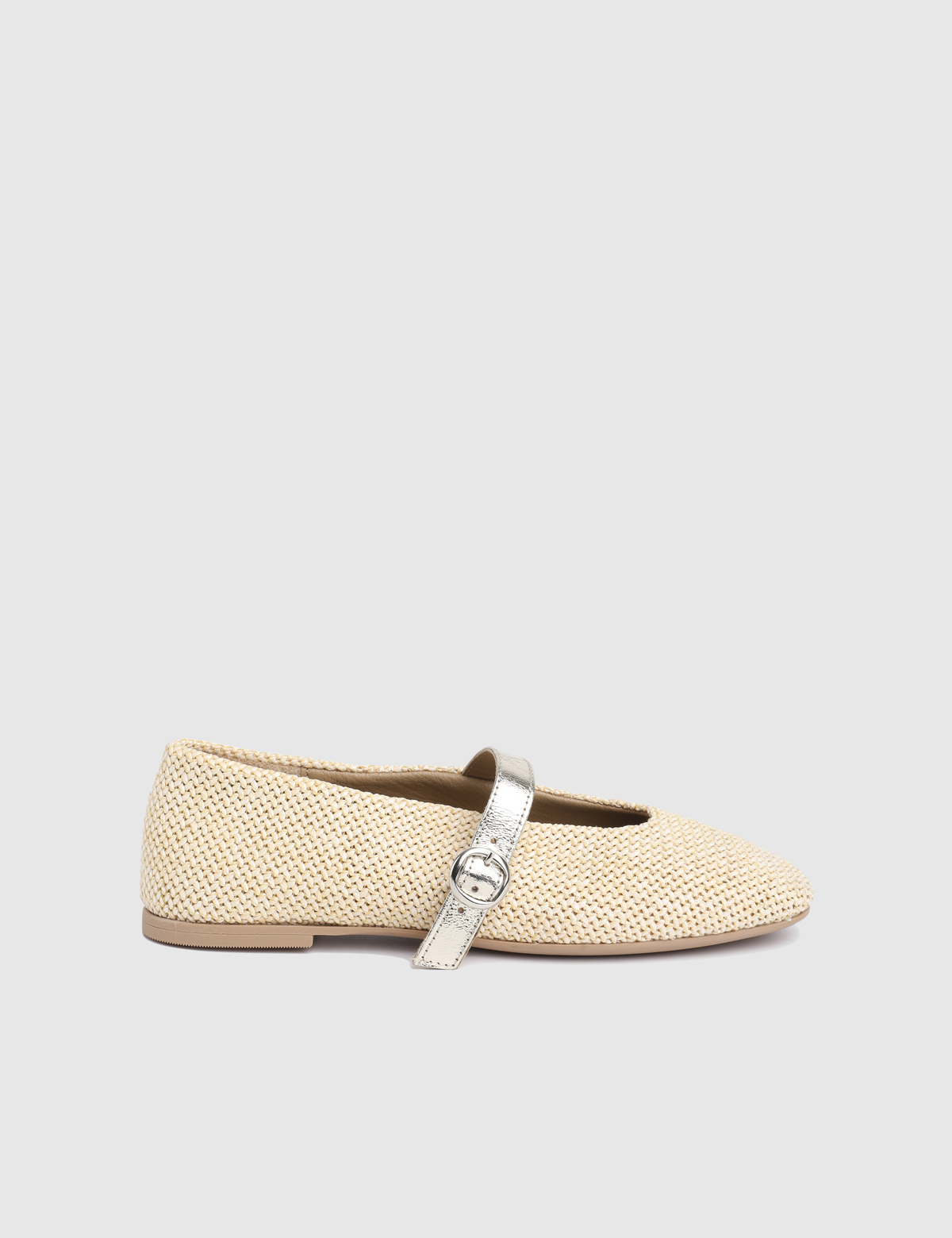 Larina Beige Leather Straw Women's Ballerina