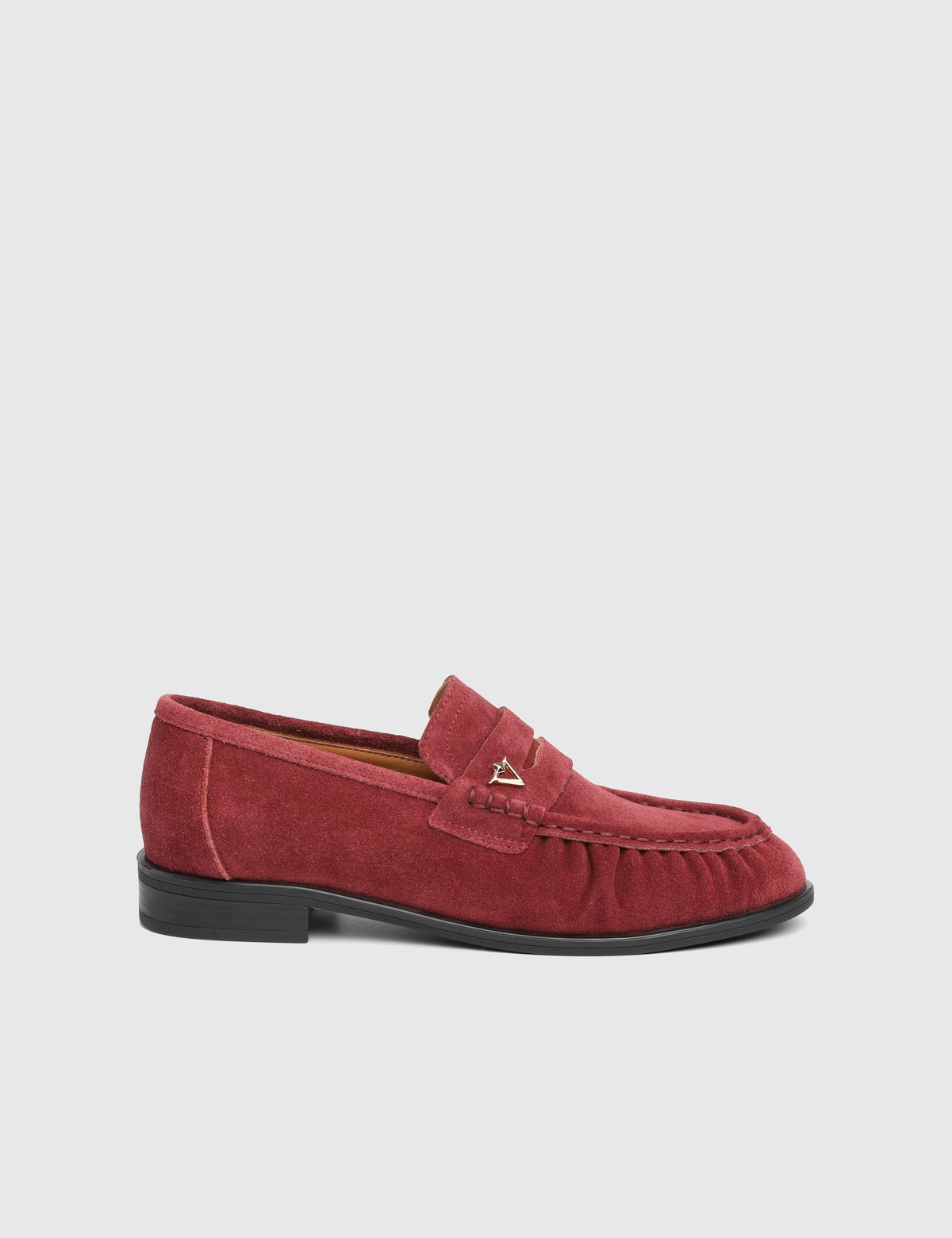 Layla Hakiki Süet Kadın Bordo Loafer