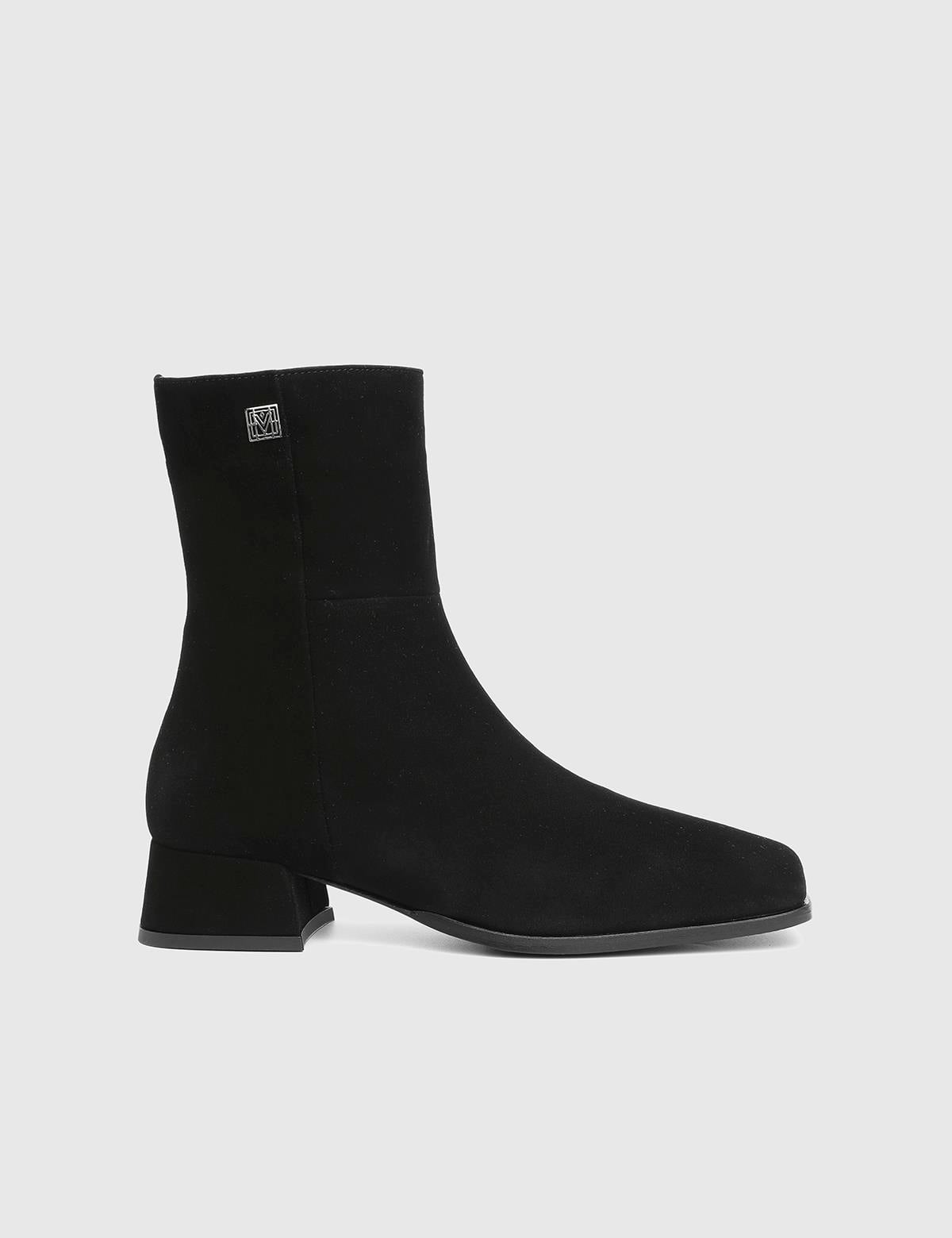 Leila Black Suede Leather Women's Heeled Boot