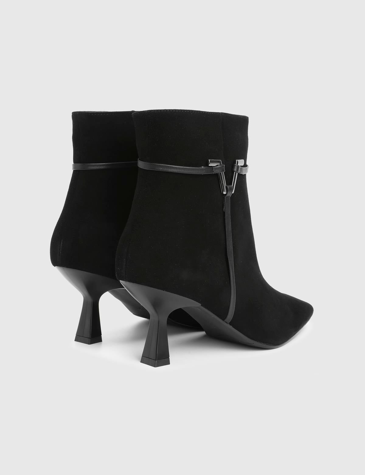 Lekis Black Suede Leather Women's Heeled Boot