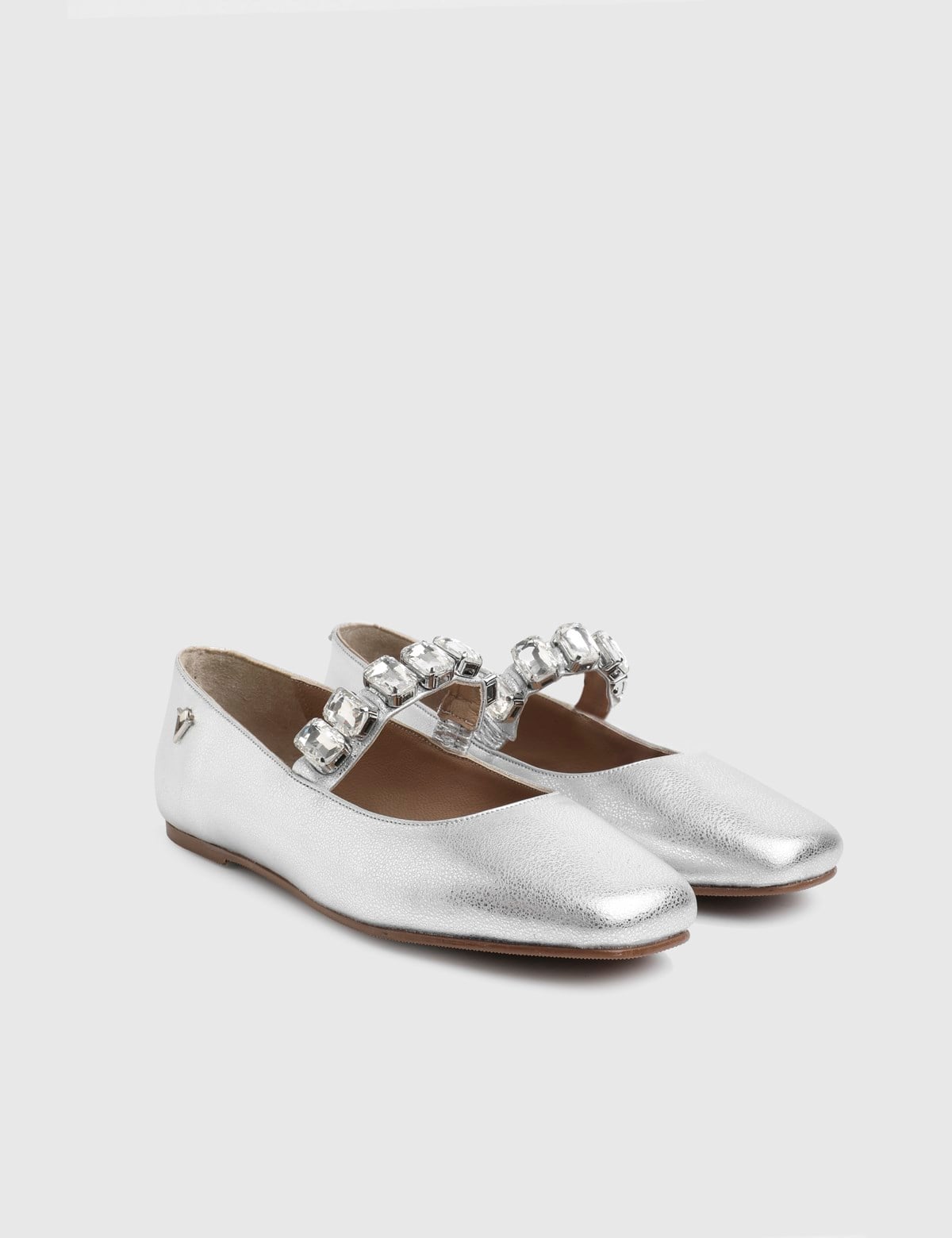 Lendia Silver Leather Women's Ballerina