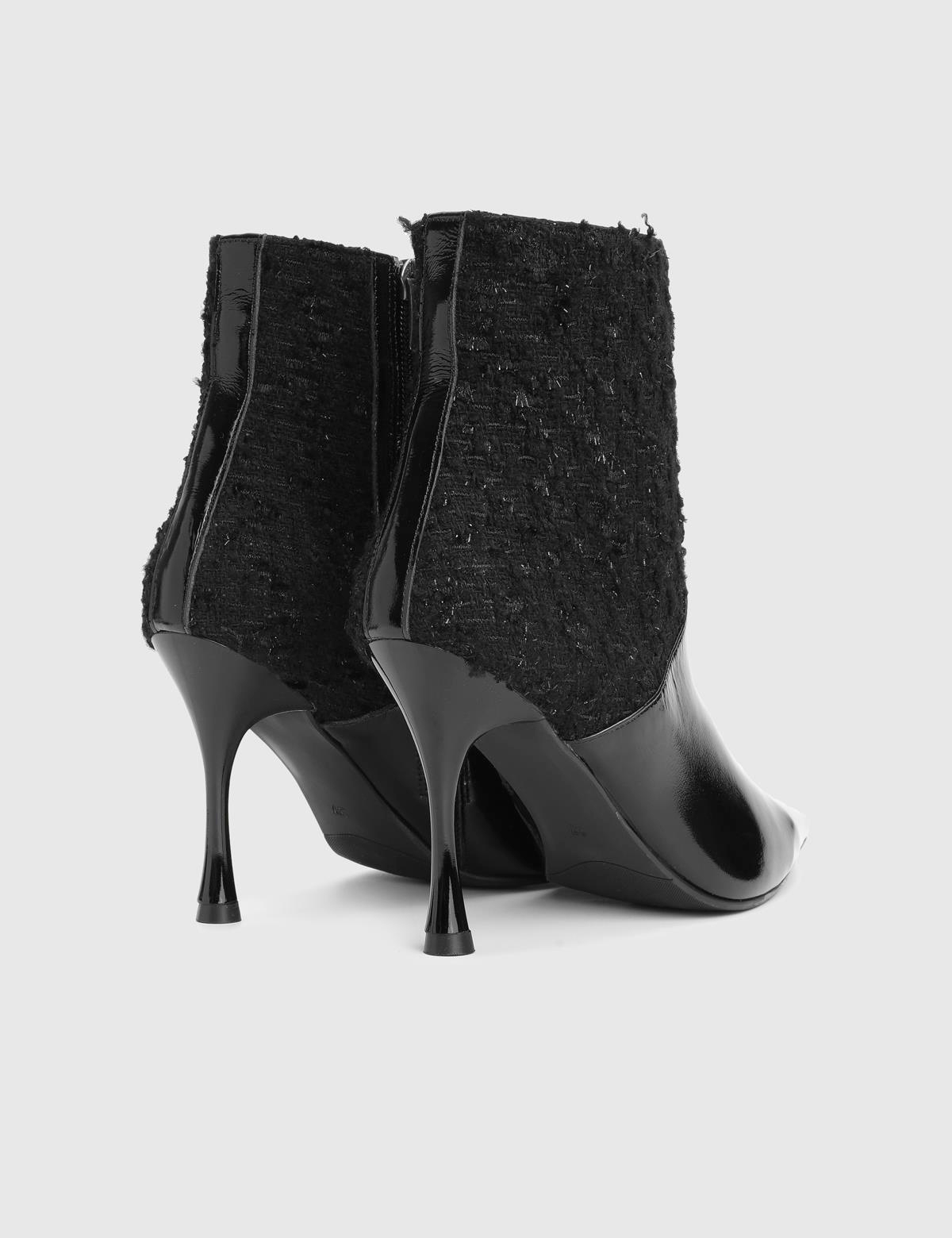 Lenike Black Patent Leather Tweed Women's Heeled Boot