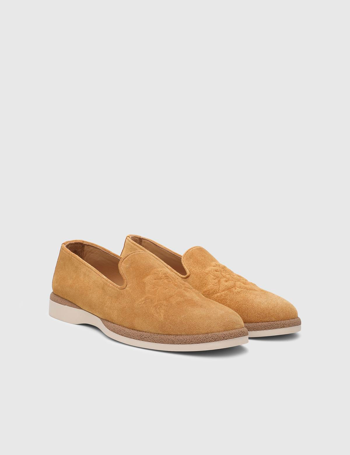 Linda Hakiki Süet Deri Sarı Kadın Loafer