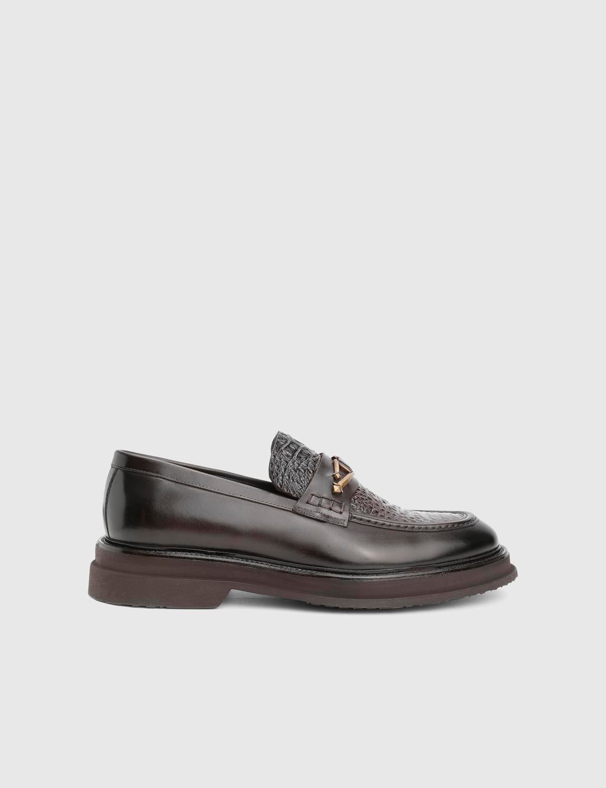 Lufin Brown Leather Crocodile Men's Loafer