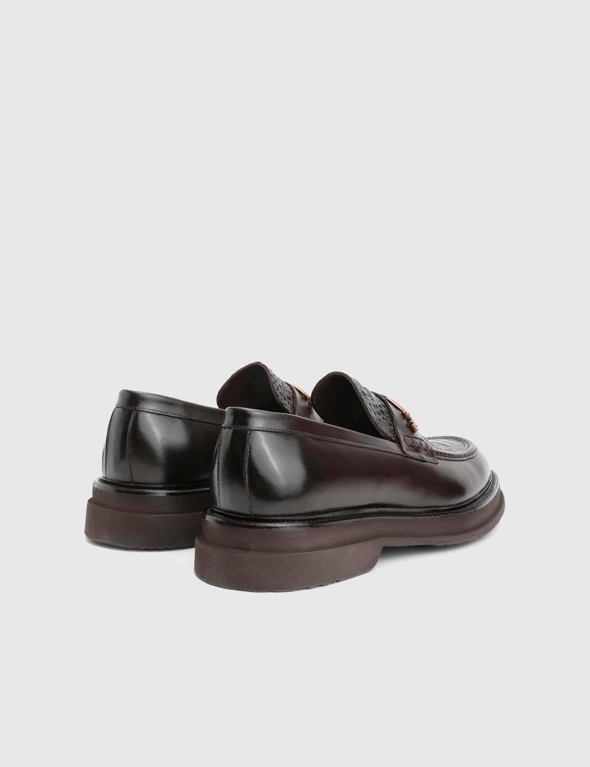 Lufin Brown Leather Crocodile Men's Loafer