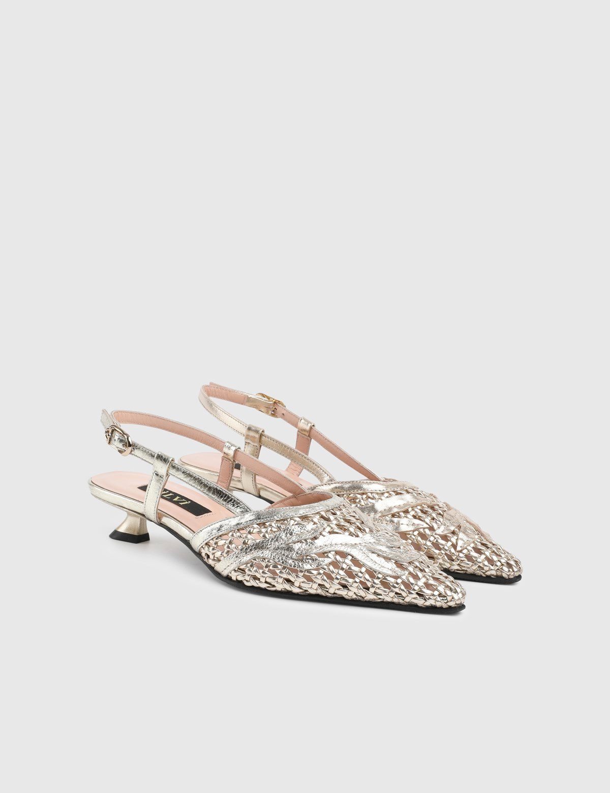 Maiva Gold Woven Leather Women's Heeled Sandal