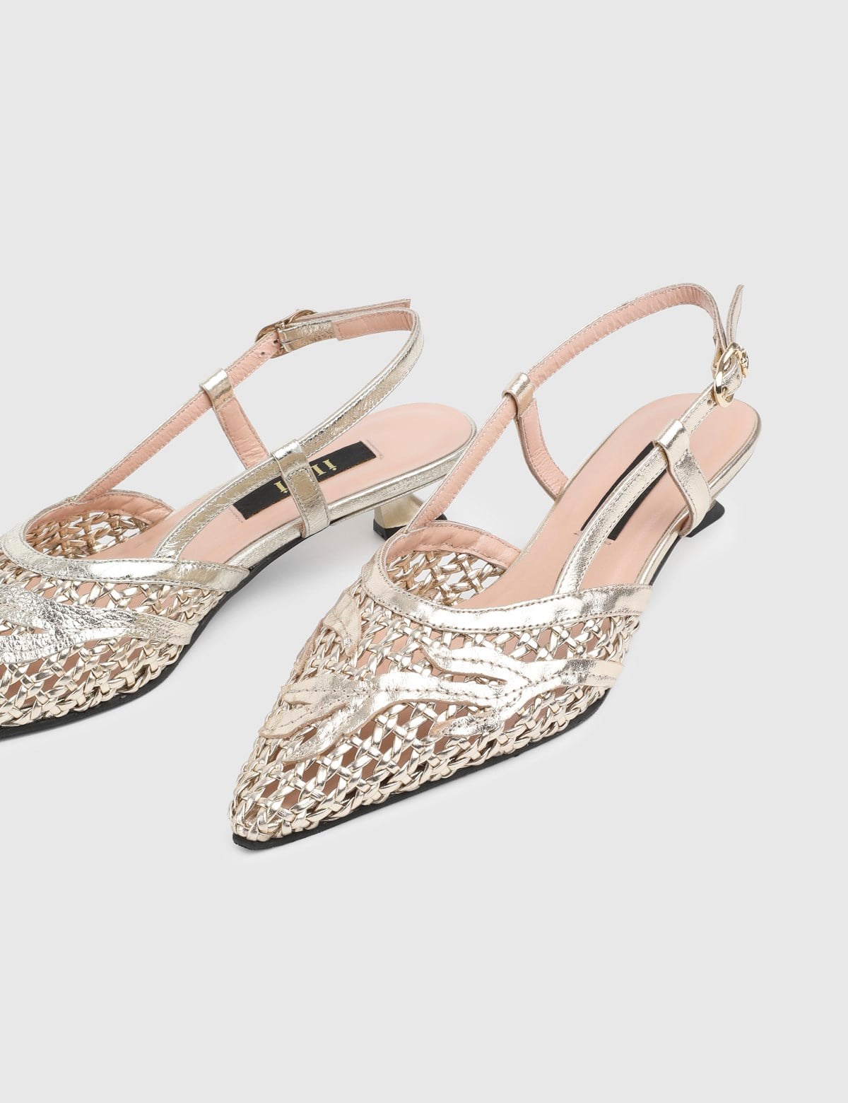 Maiva Gold Woven Leather Women's Heeled Sandal