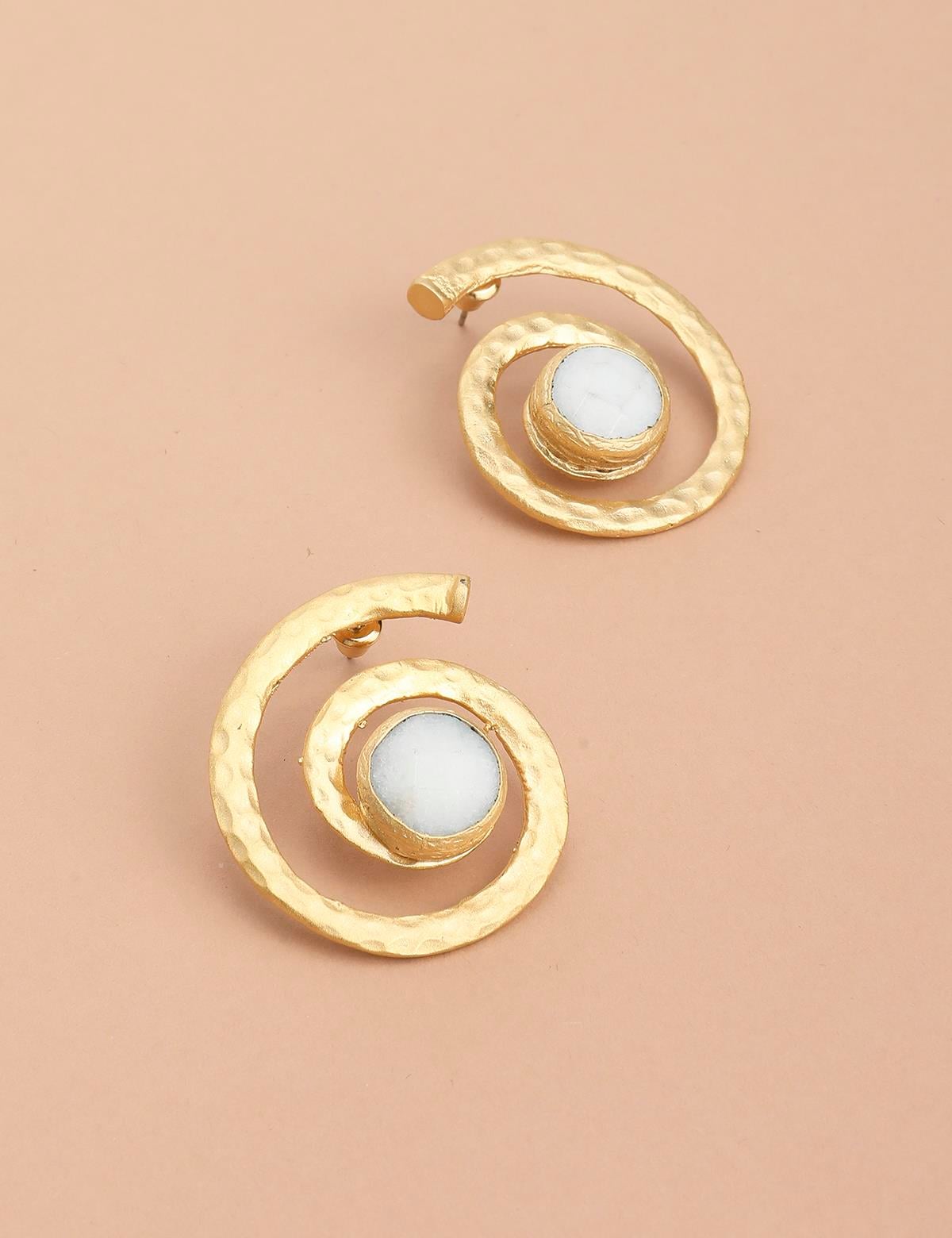 Marien Gold Women's Earrings with White Stones
