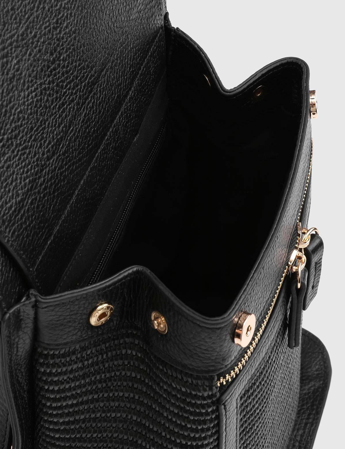 Mathis Black Leather Straw Women's Backpack