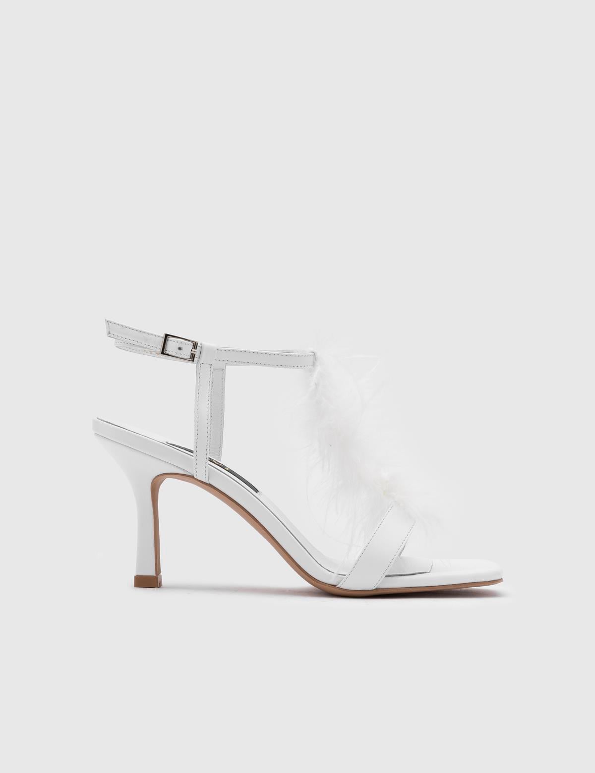 Merlin White Leather Women's Heeled Sandal