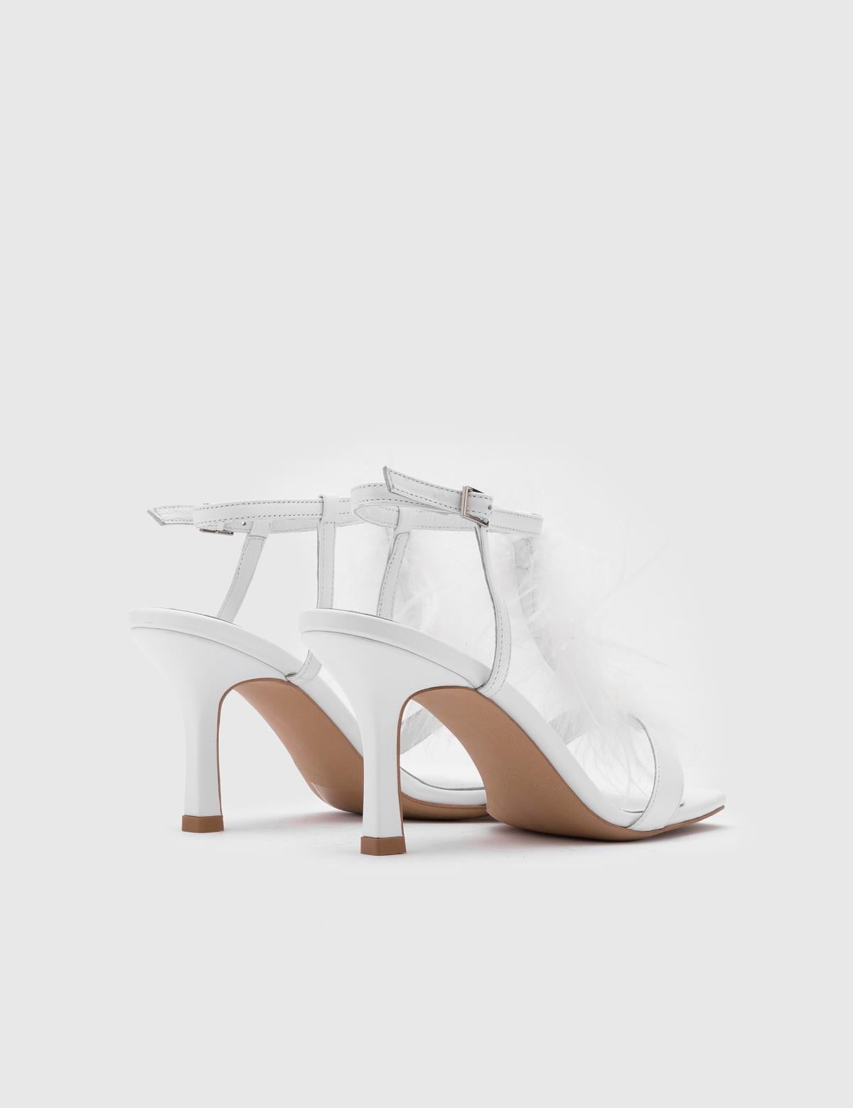 Merlin White Leather Women's Heeled Sandal