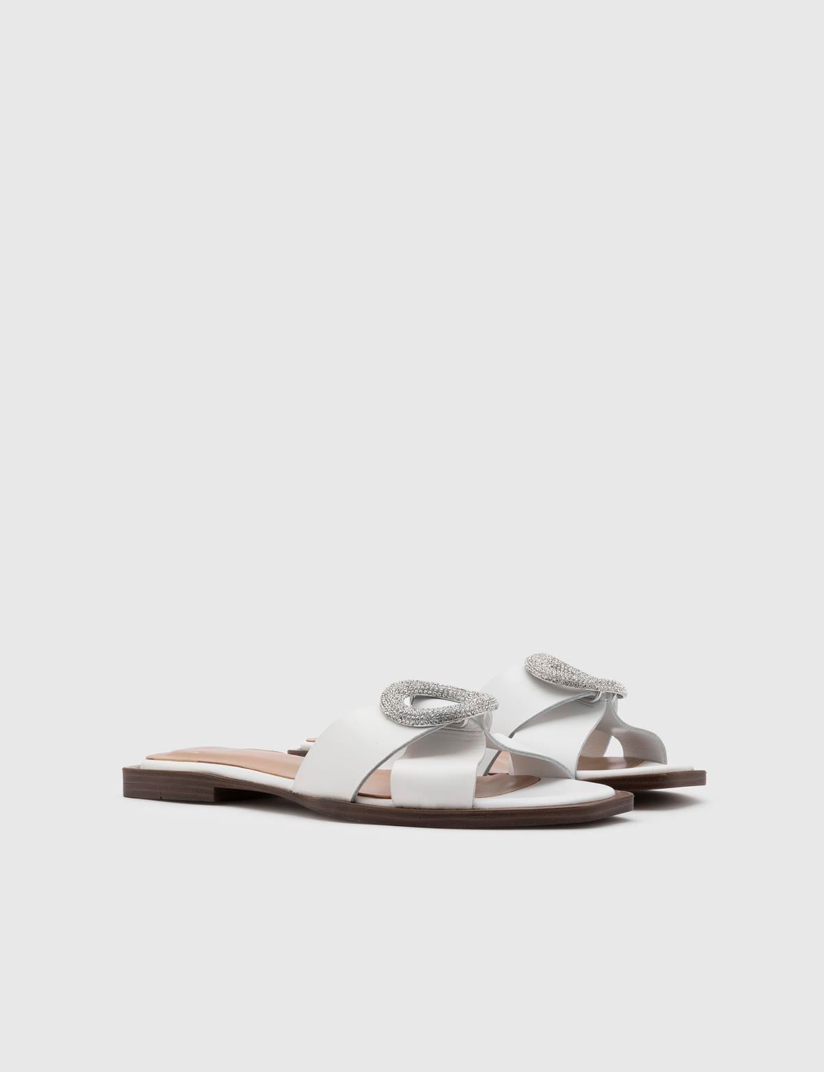 Minato White Leather Women's Slide