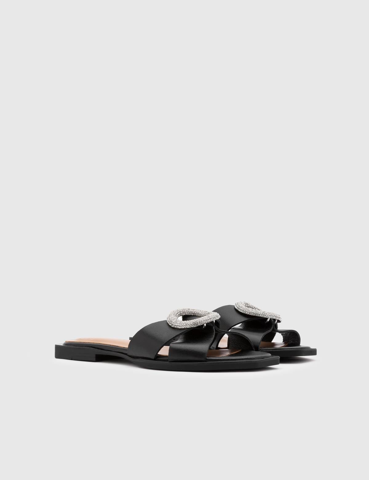 Minato Black Leather Women's Slide