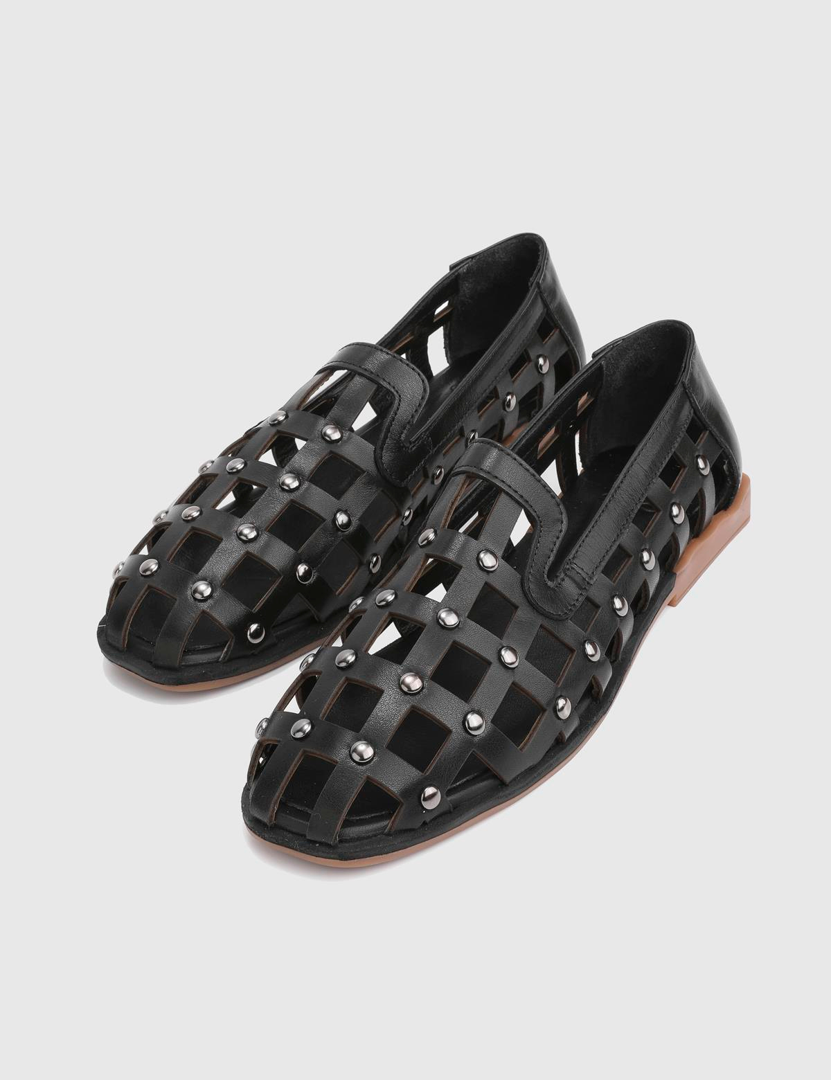 Nadzeya Black Leather Women's Sandal