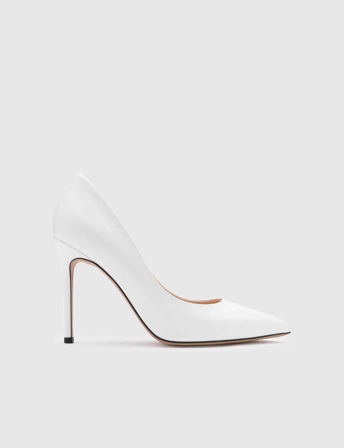 Nelli Hakiki Deri Kadın Beyaz Stiletto