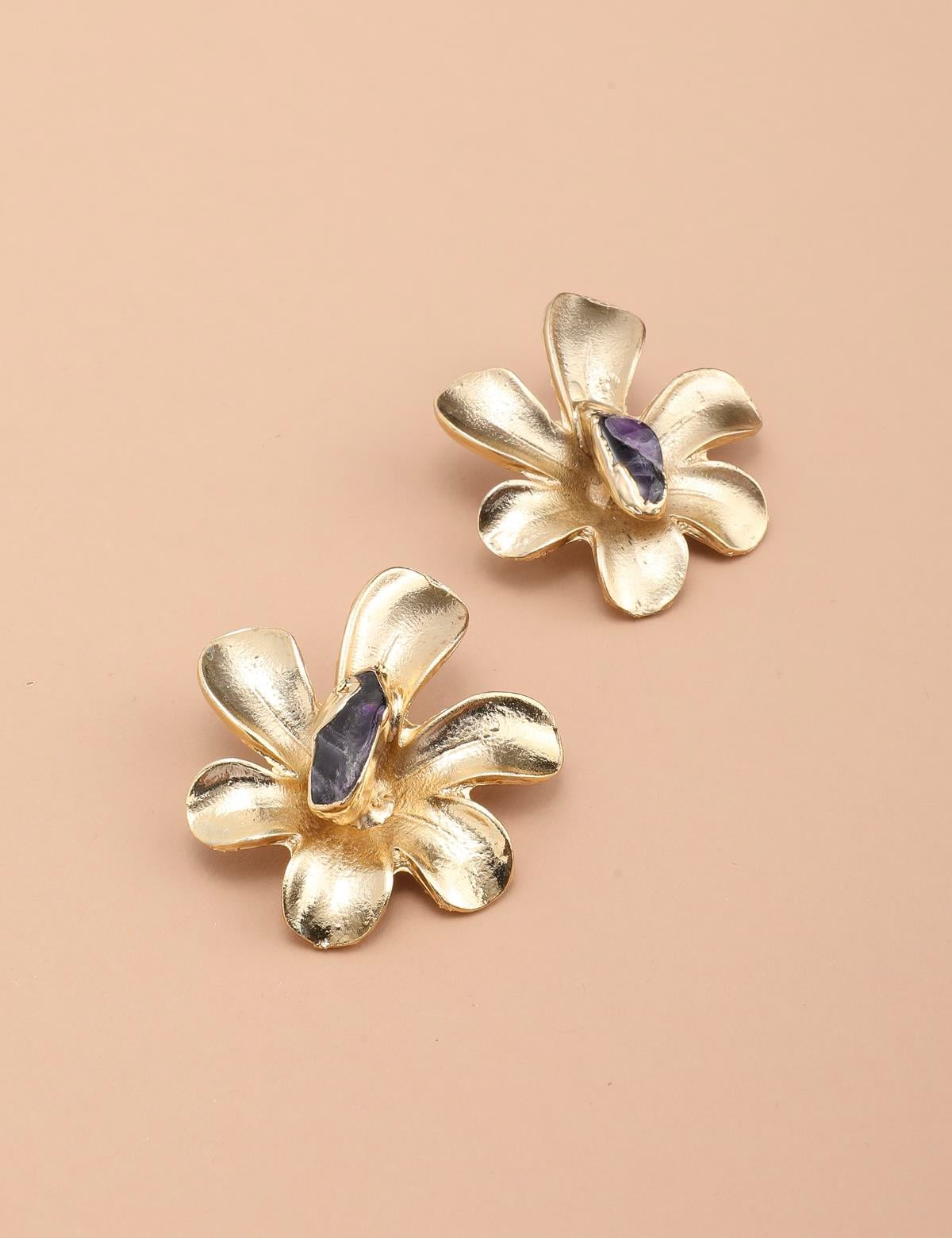 Nikolo Gold Women's Earrings with Anthracite Stones