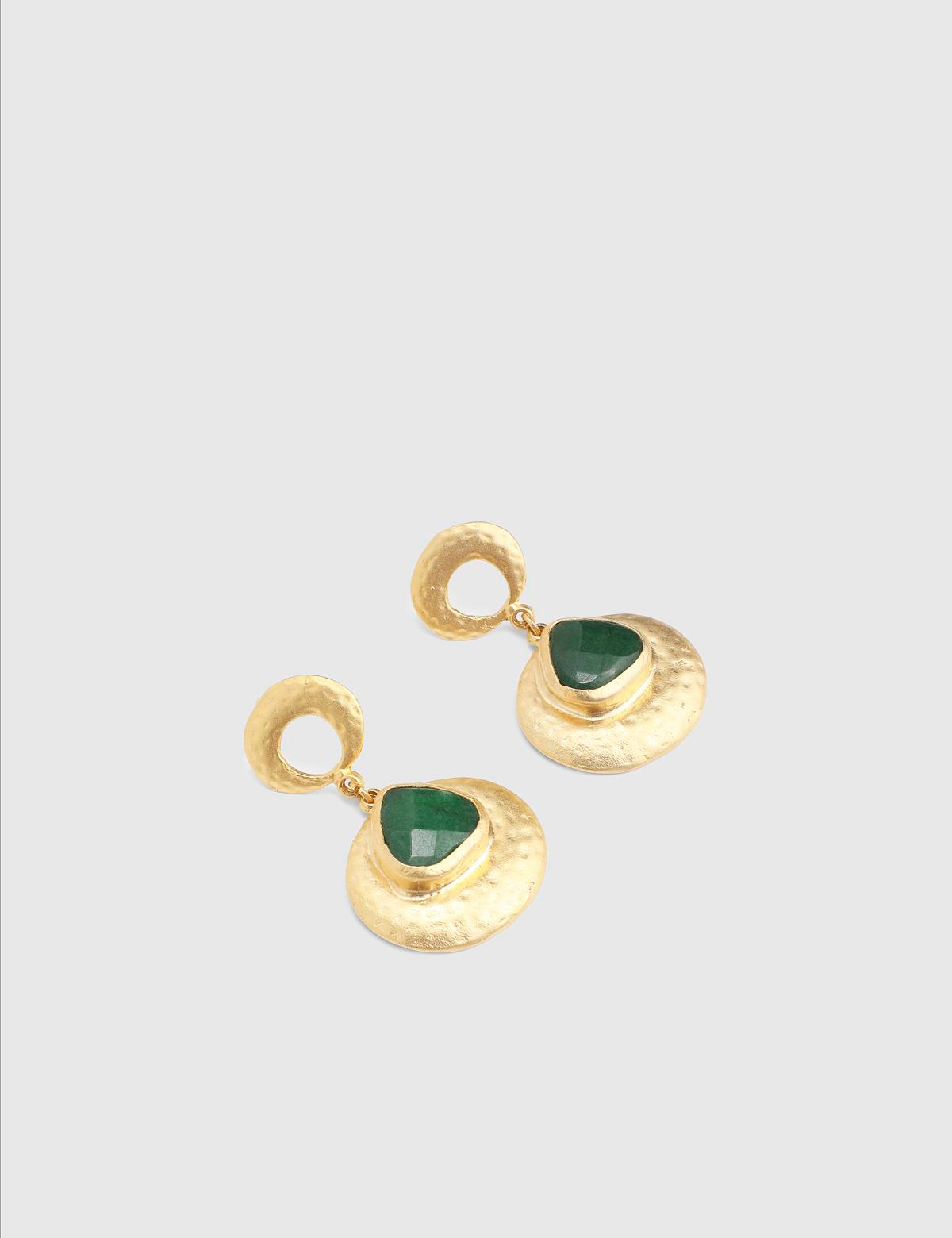 Palmina Gold Women's Earrings with Green Stones
