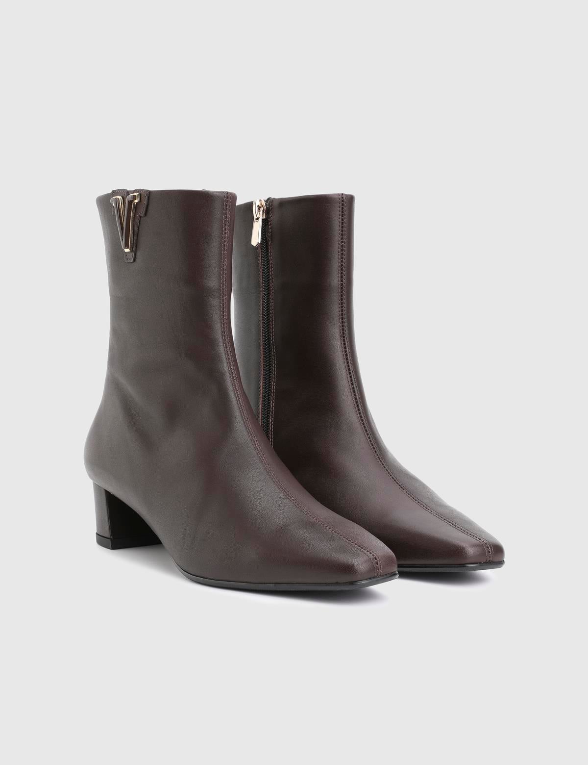 Parisa Brown Leather Women's Heeled Boot