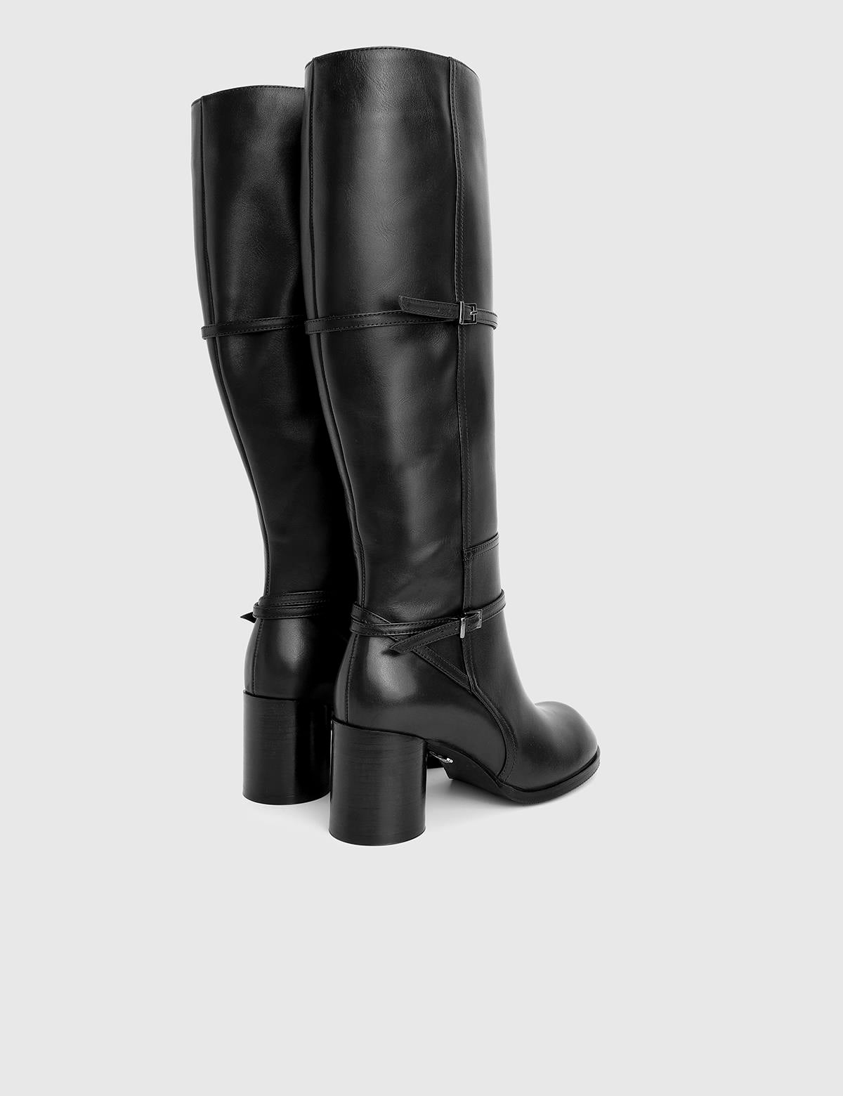 Perite Black Leather Women's Heeled High Boot