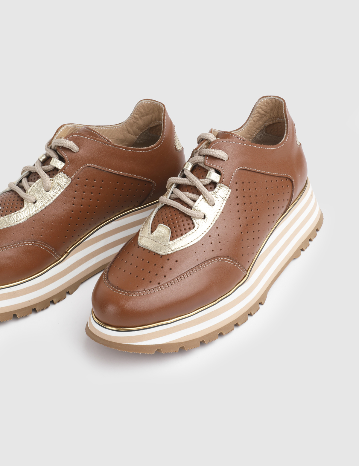 Pietrini Saddle Brown Leather Women's Sneaker