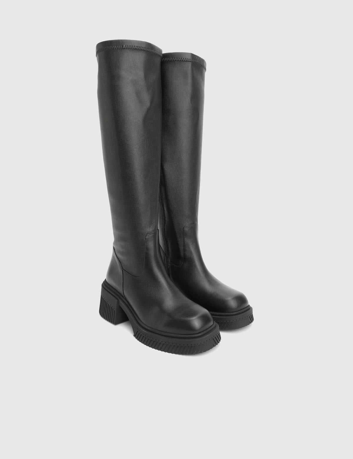 Portia Black Suede Leather Women's Stretch High Boot