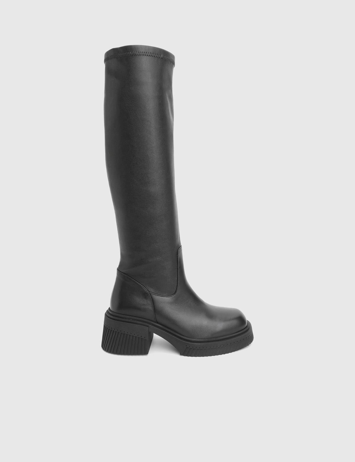 Portia Black Suede Leather Women's Stretch High Boot