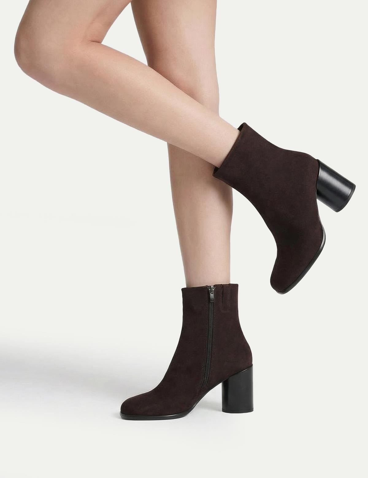 Rabit Brown Suede Leather Women's Heeled Boot