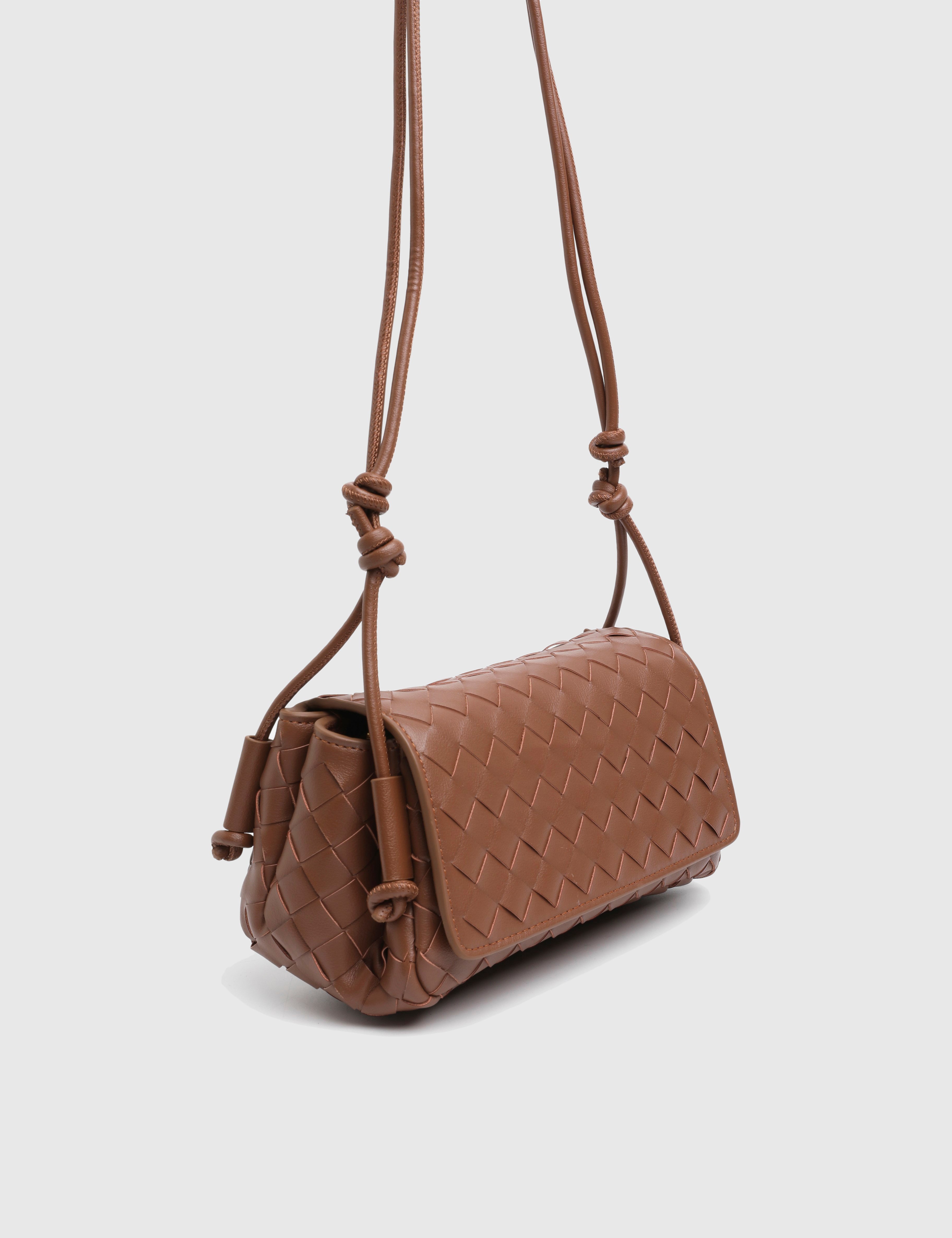 Revina Saddle Brown Woven Leather Women's Shoulder Bag
