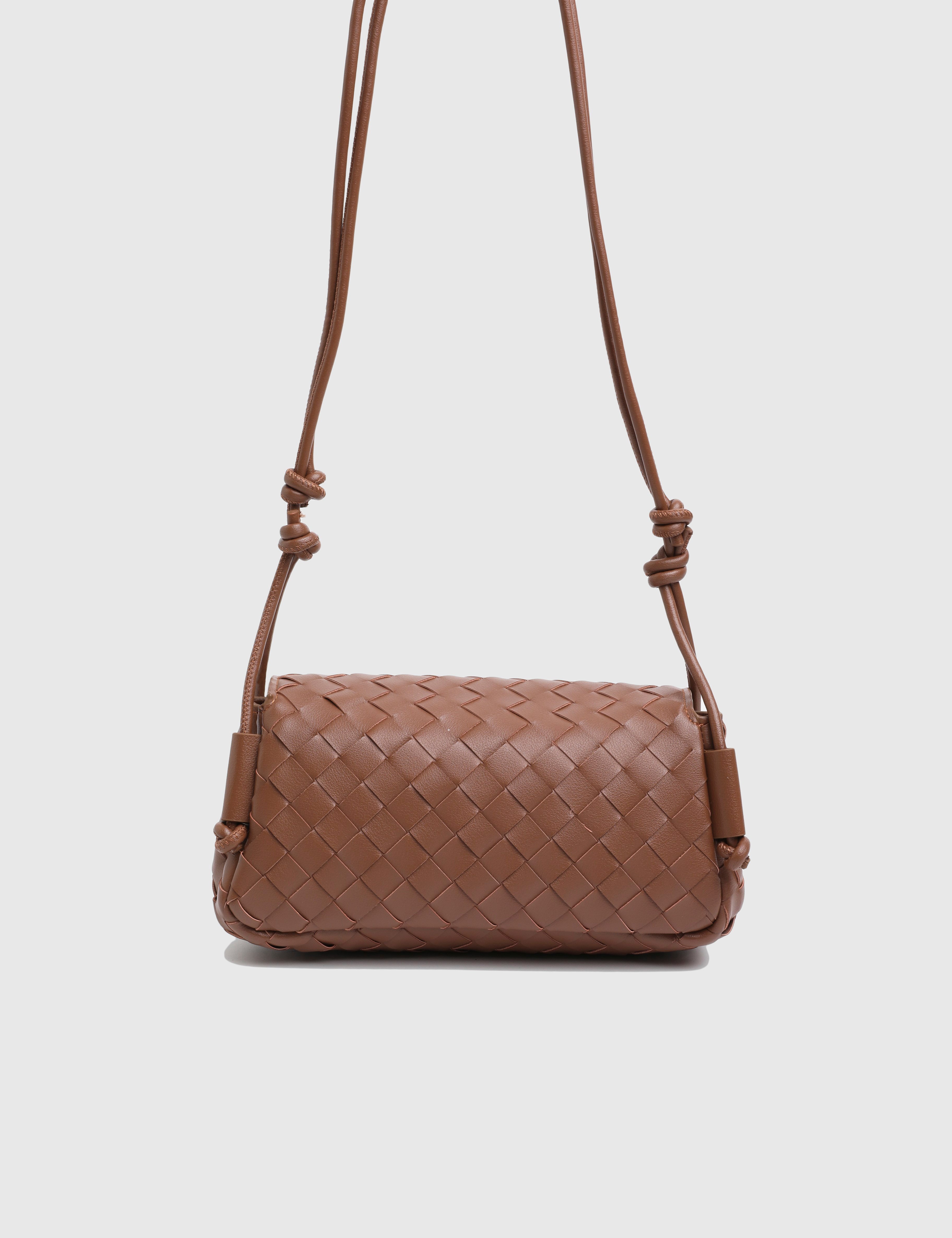 Revina Saddle Brown Woven Leather Women's Shoulder Bag