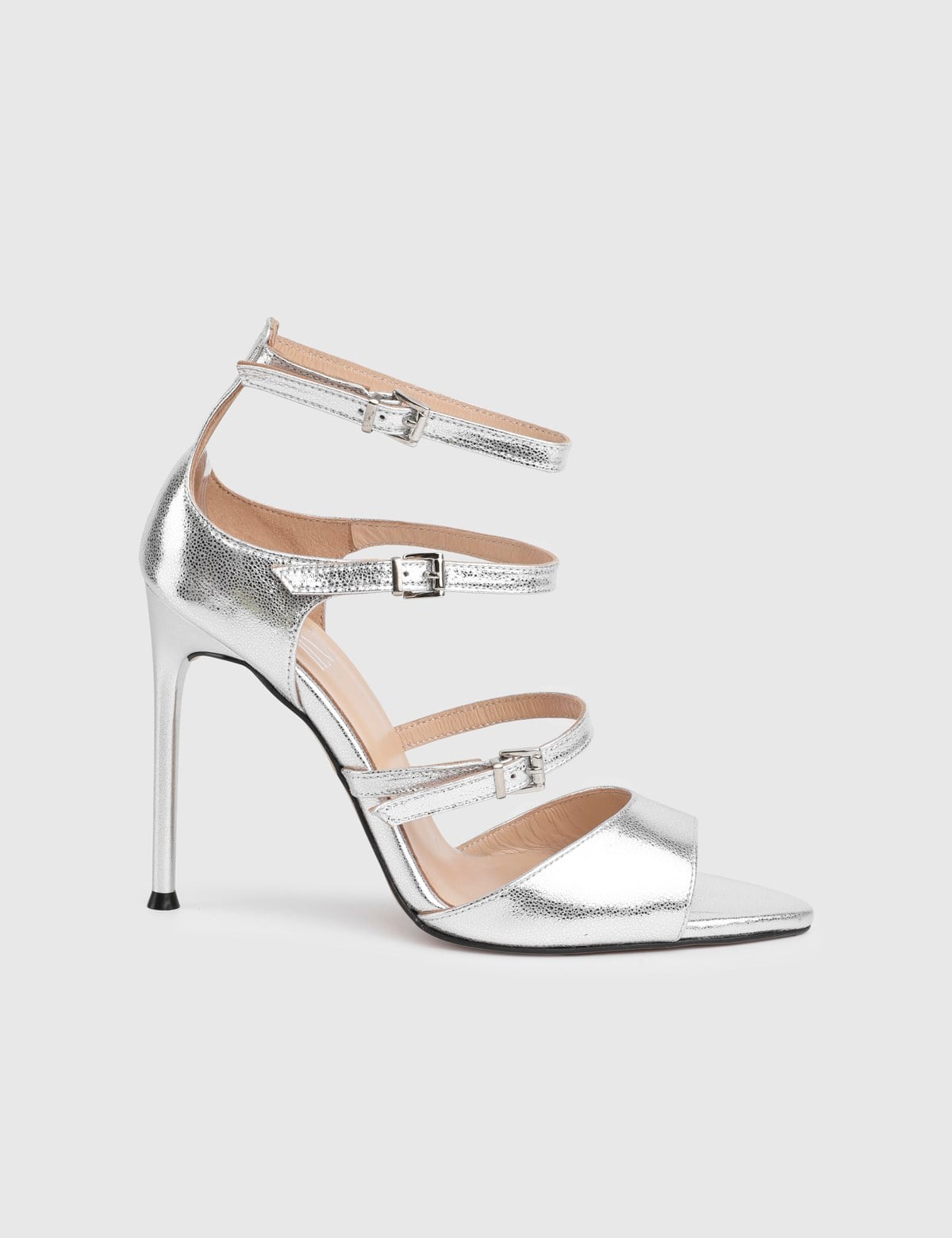 Rilen Silver Leather Women's Heeled Sandal