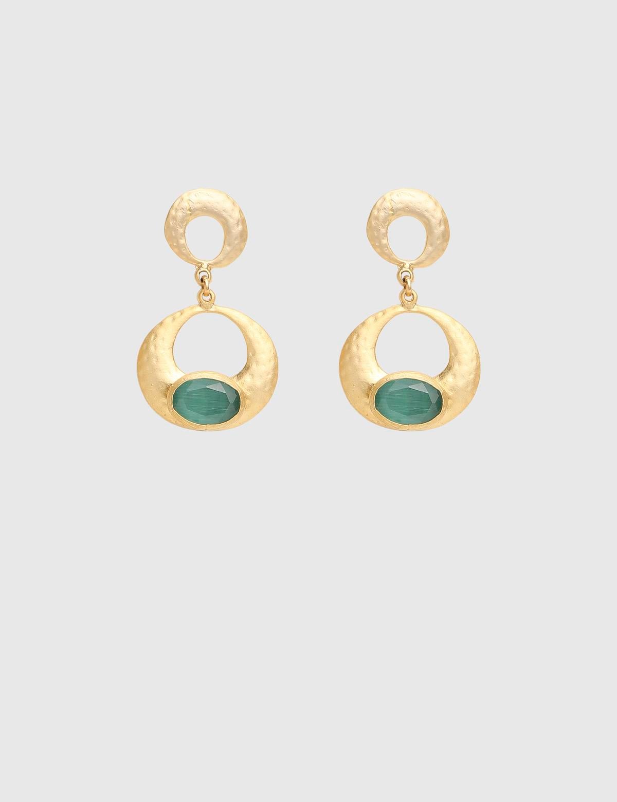 Risina Gold Women's Earrings with Green Stones