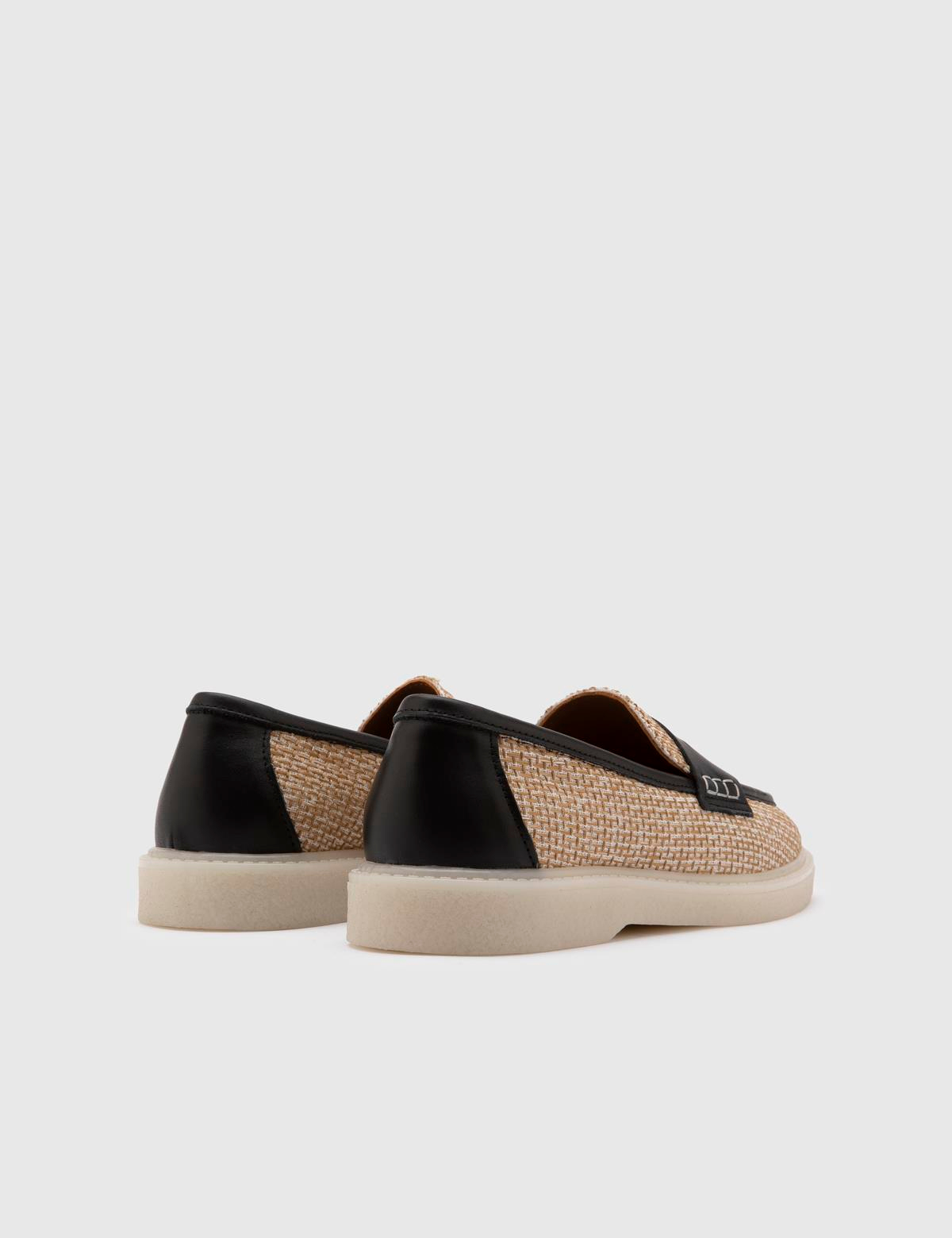 Saija Black Leather-Linen Women's Loafer