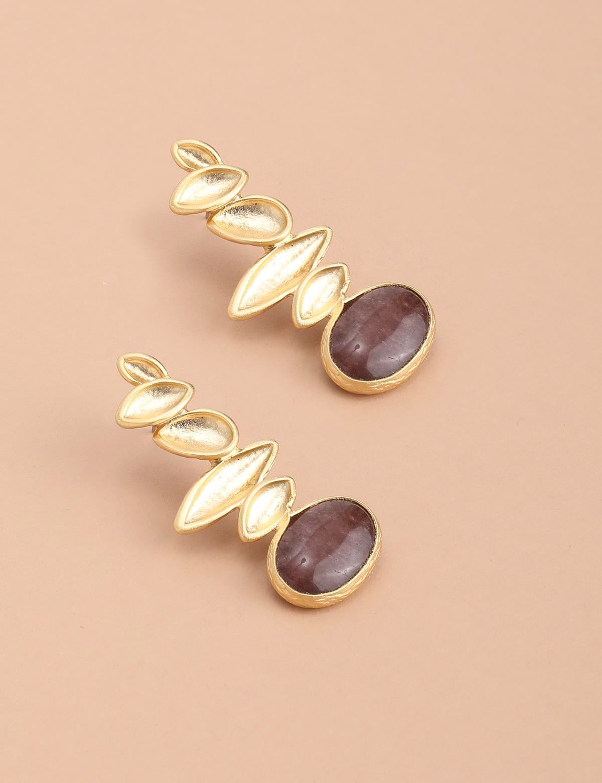 Salut Gold Women's Earrings with Burgundy Stones