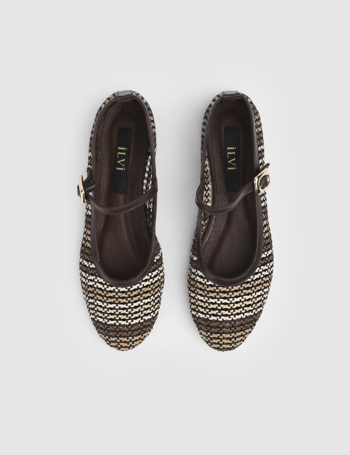 Sian Brown Leather Straw Women's Ballerina