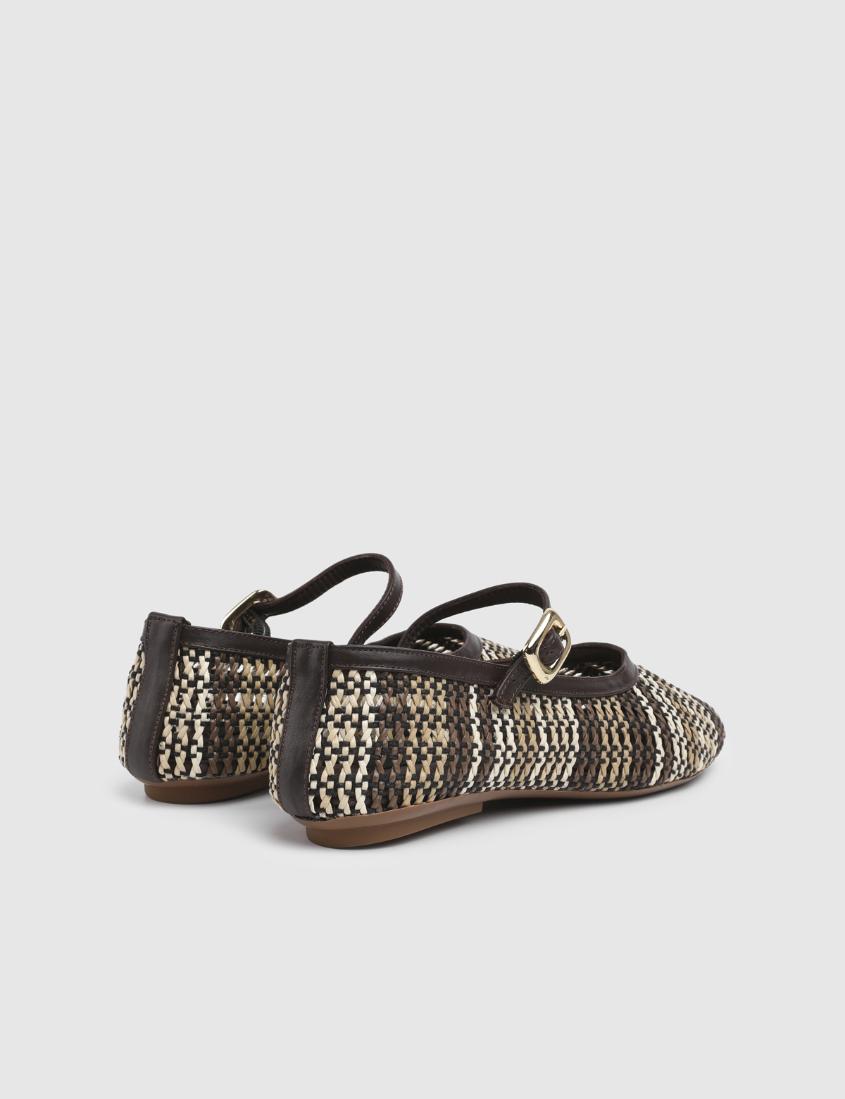 Sian Brown Leather Straw Women's Ballerina